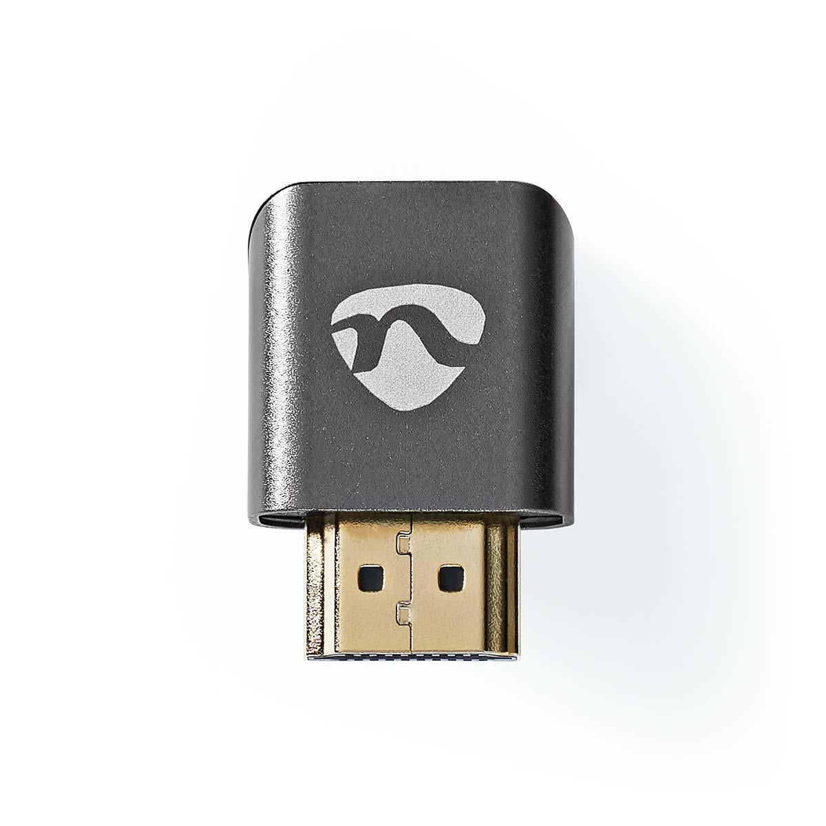 HDMI™ Adapter | HDMI™ Male / HDMI™ Plug | HDMI™ Female / HDMI™ Output | Gold Plated | Angled 270° | Aluminum | Gray With Metal | 1 pc. | Carton with covered window