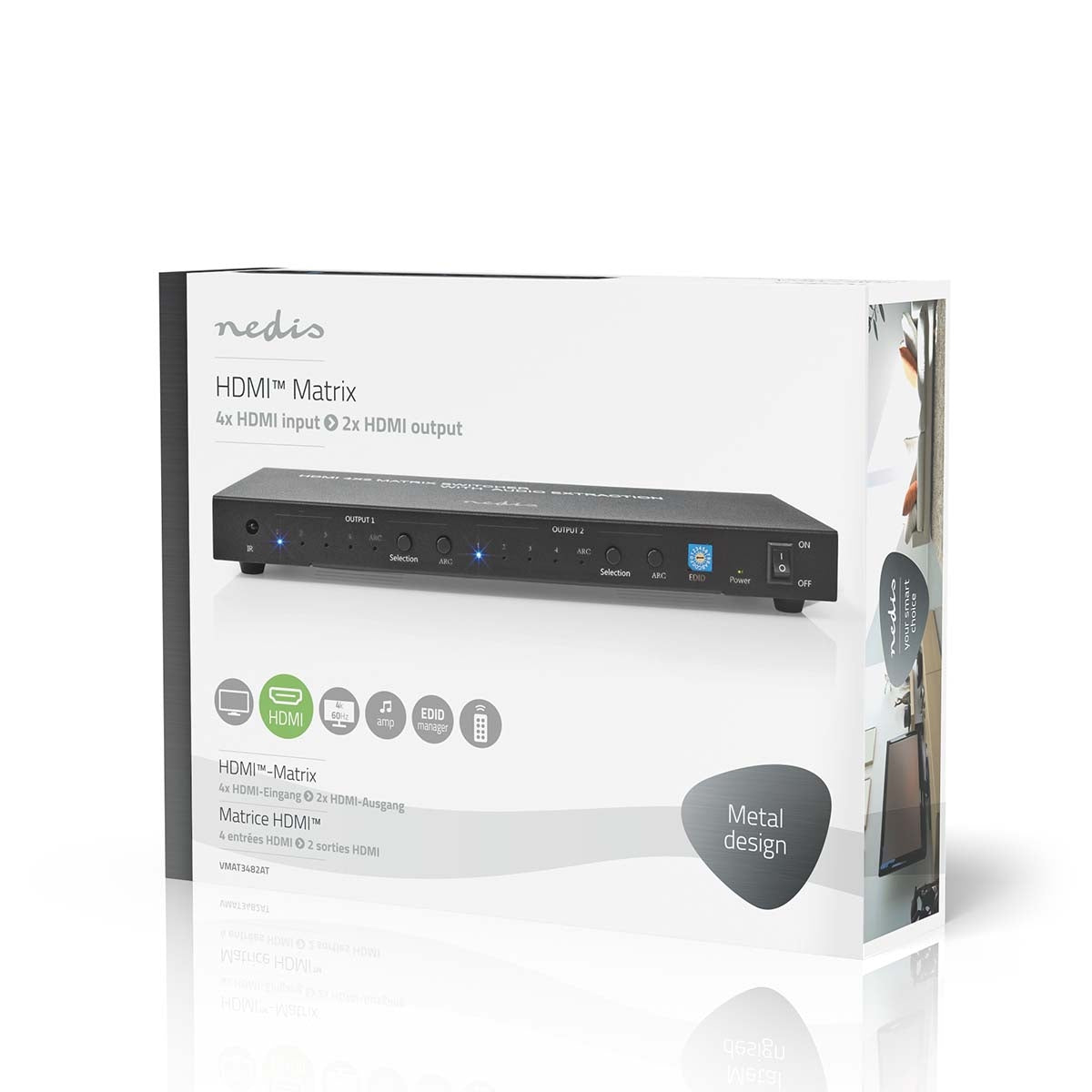 HDMI™ Matrix Switch | 4 x 2 port(s) | 4x HDMI™ Input | 2x 3.5 mm / 2x HDMI™ Output / 2x TosLink | 4K@60Hz | 18 Gbps | Remote controlled | Metal | Anthracite