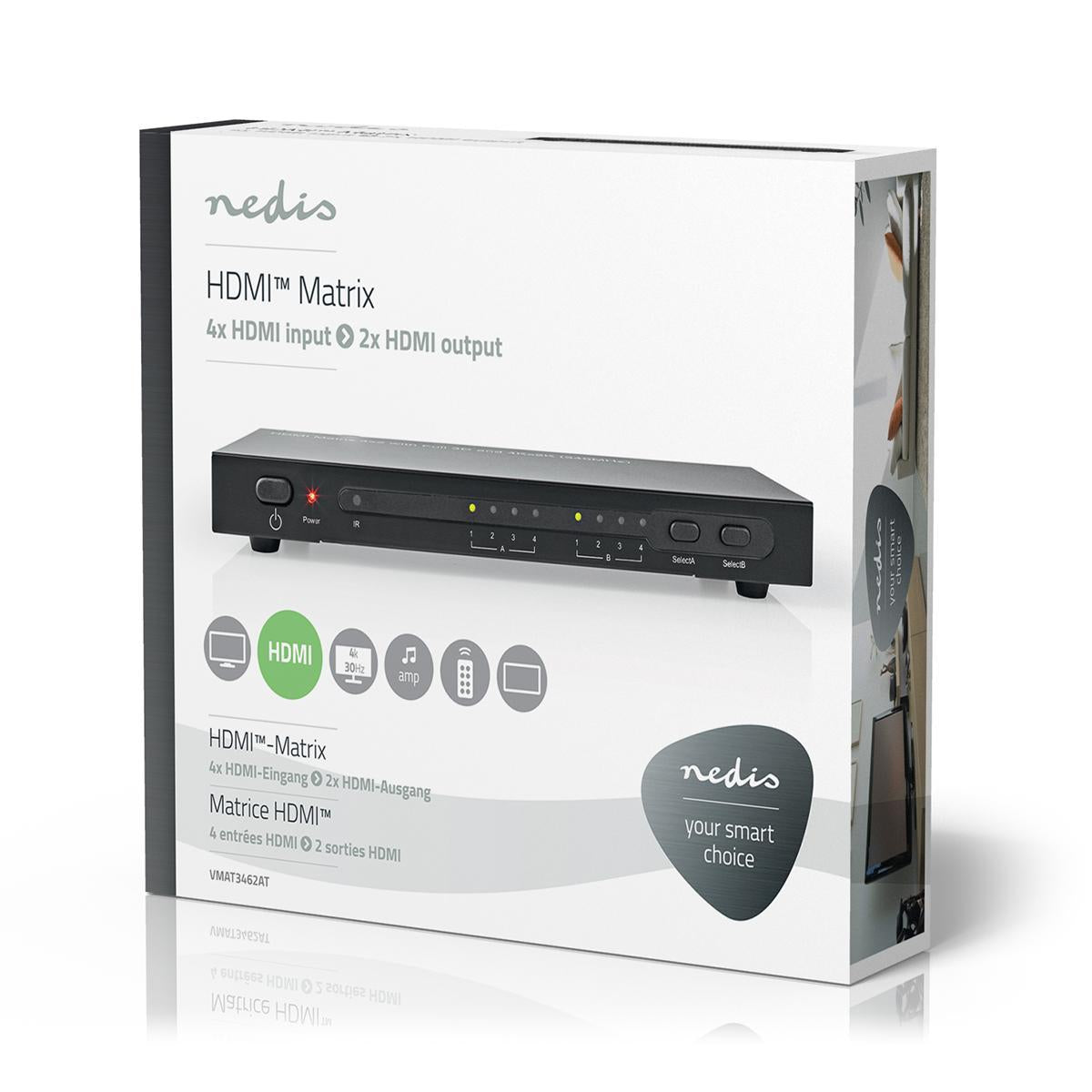 HDMI™ Matrix Switch | 4 x 2 port(s) | 4x HDMI™ Input | 2x HDMI™ Output | 4K@30Hz | 3.4 Gbps | Remote controlled | Metal | Anthracite