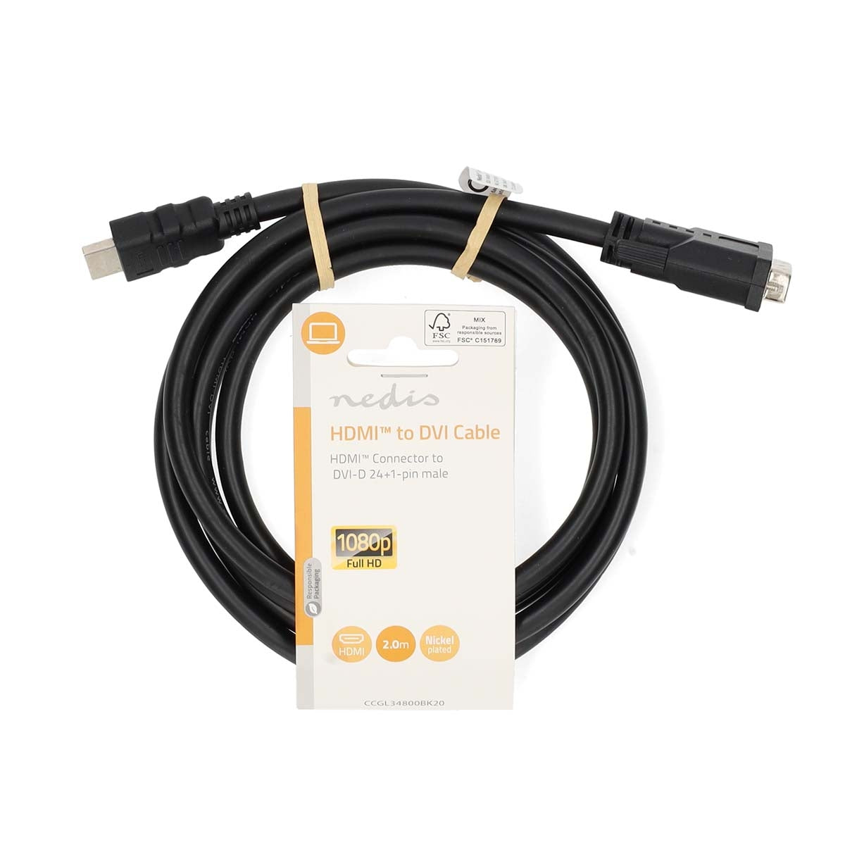 HDMI™ cable | HDMI™ Connector | DVI-D 24+1-Pin Male | 1080p | Nickel Plated | 2.00 m | Straight | PVC | Black | Label