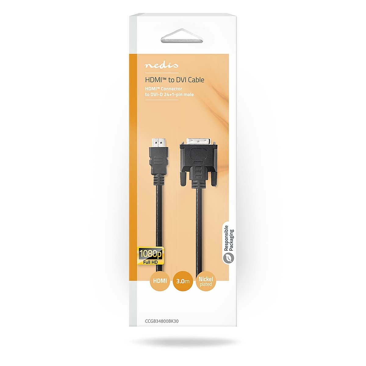 HDMI™ cable | HDMI™ Connector | DVI-D 24+1-Pin Male | 1080p | Nickel Plated | 3.00 m | Straight | PVC | Black | Box