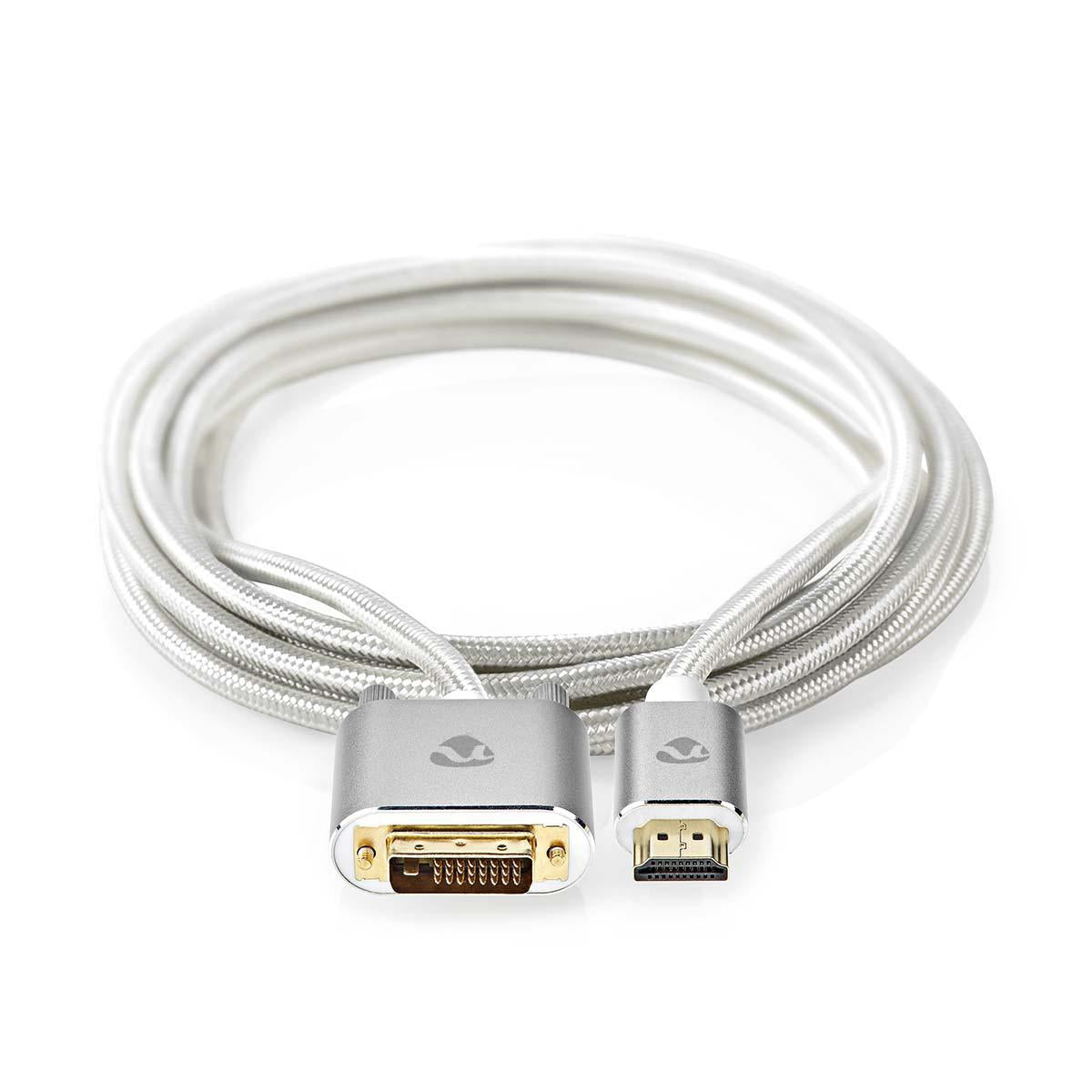 HDMI™ cable | HDMI™ Connector | DVI-D 24+1-Pin Male | 2560x1600 | Gold Plated | 2.00 m | Straight | Braided | Silver | Carton with covered window