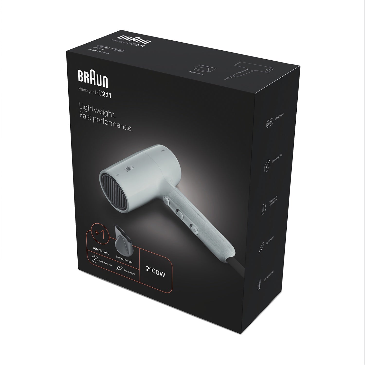 Hair Dryer 2100W, 3 Heat 2 Speed, Cold Shot, 2 Attachments