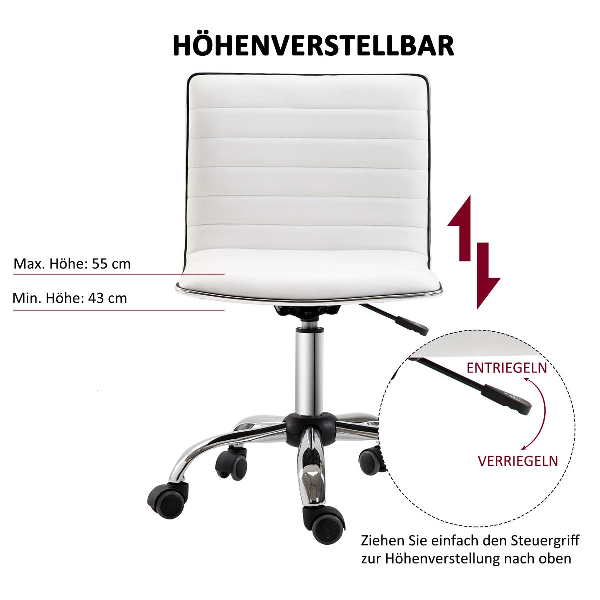Hairdressing Chair, Salon Chair, Swivel Chair, Height-Adjustable, With Backrest, Steel, Pu, White, 48X52X78-90 Cm