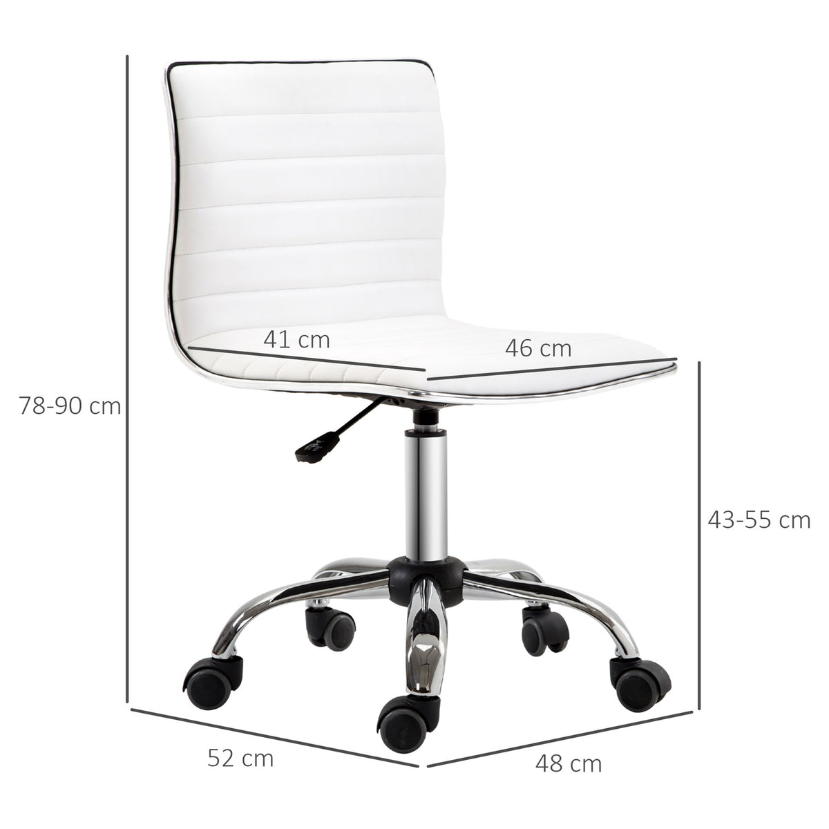 Hairdressing Chair, Salon Chair, Swivel Chair, Height-Adjustable, With Backrest, Steel, Pu, White, 48X52X78-90 Cm