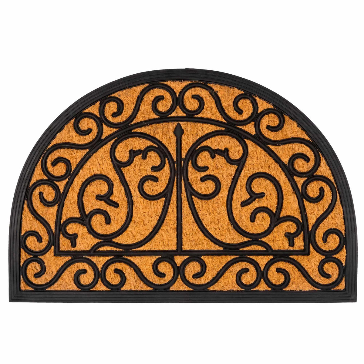 Half-Round Coir Doormat, Ornamental Design, 60x40 cm