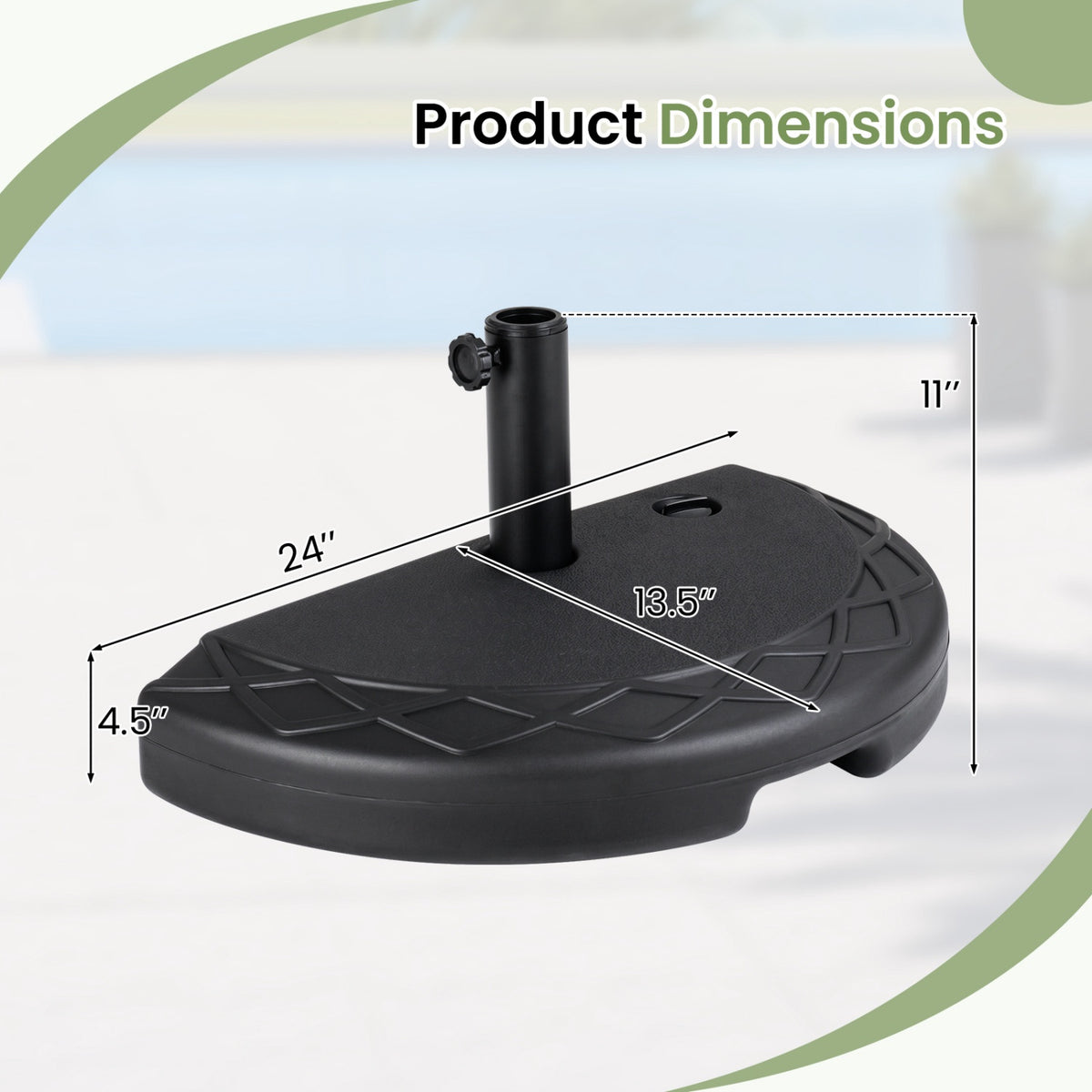 Half Round Patio Umbrella Base, 44 lbs Fillable, Black