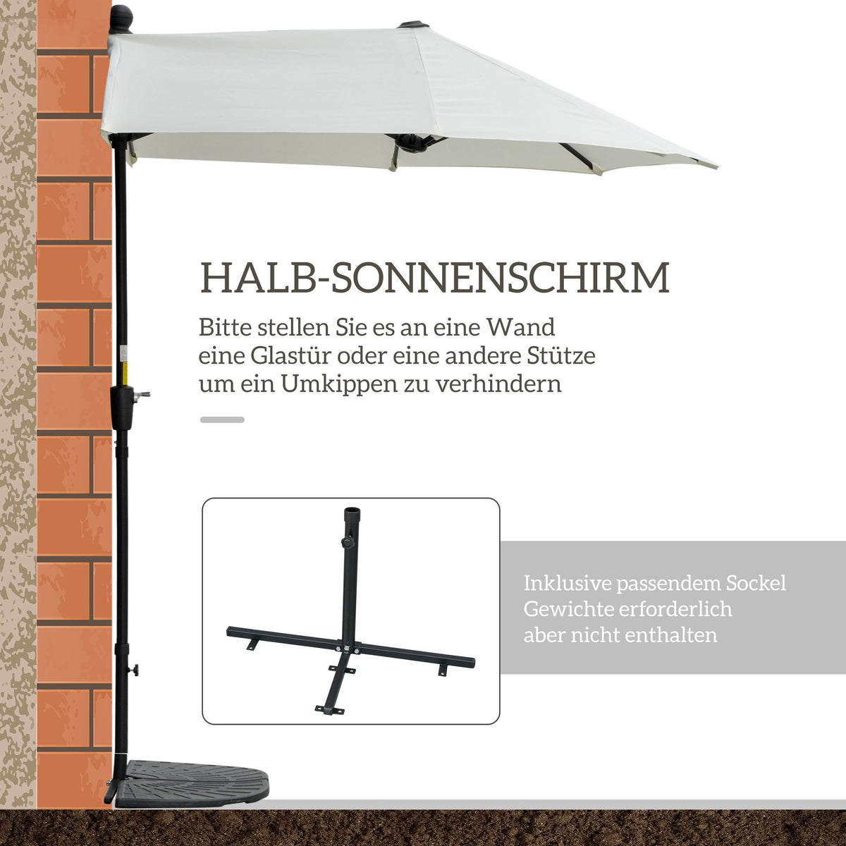 Half-Round Patio Umbrella, Cream, 190x200x240 cm