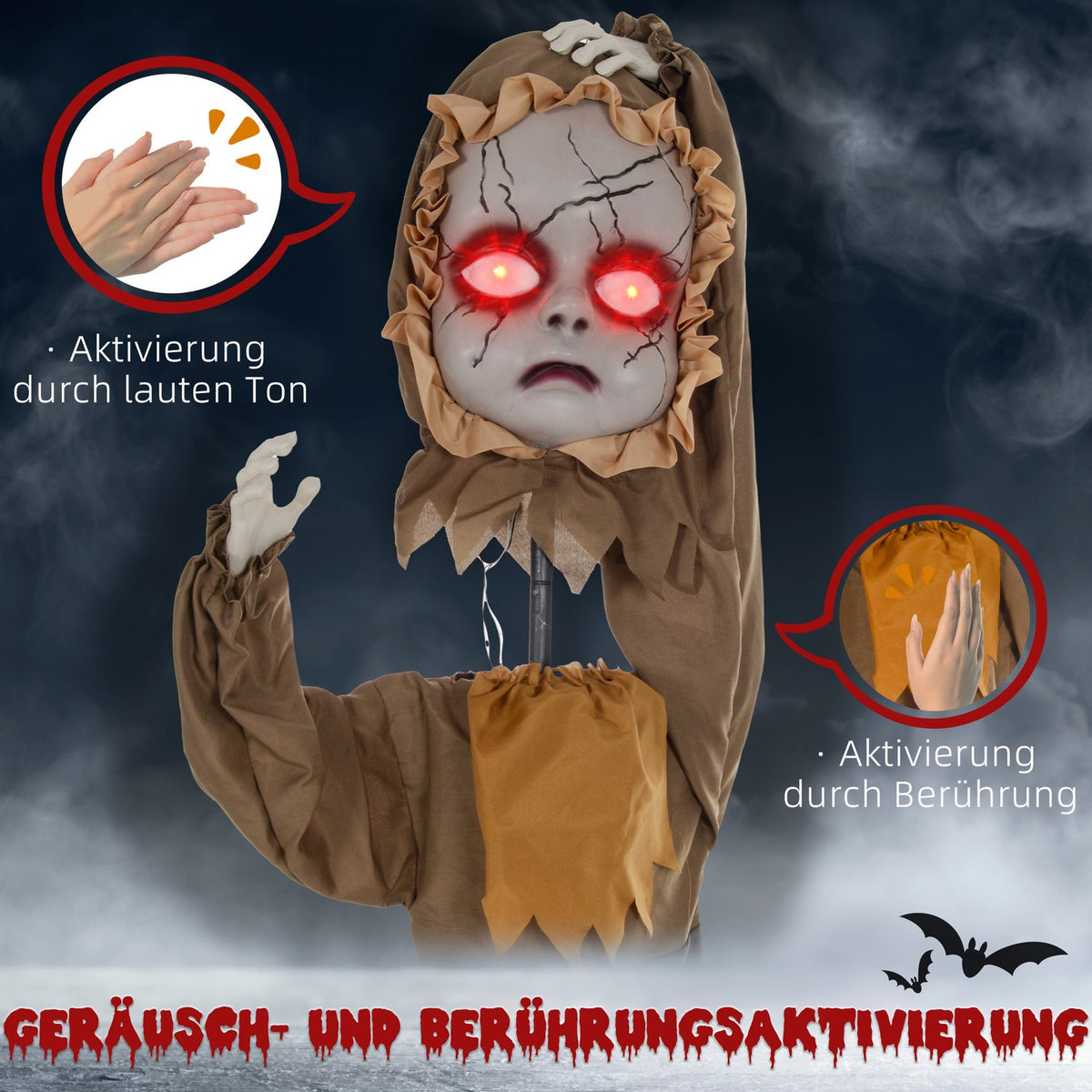 Halloween Animatronic Prop, Jumping Head, Red Eyes