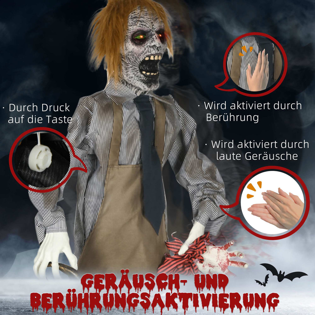 Halloween Chainsaw Killer Prop with Motion and Sound, 1.7m