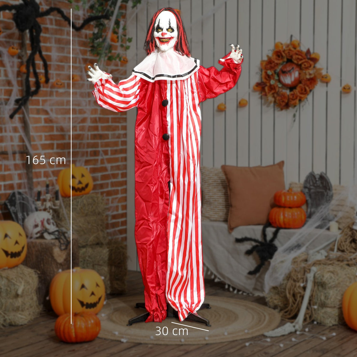 Halloween Clown Decoration, 165 cm, LED Lights, Sound Effects
