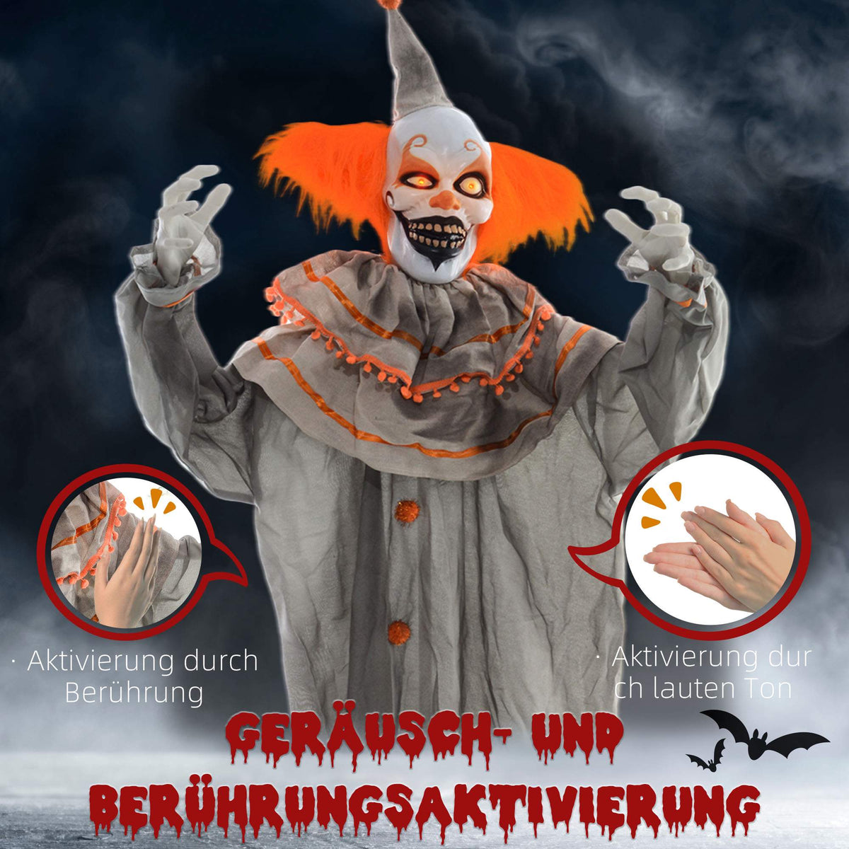 Halloween Clown Decoration, Touch-Activated, Glowing Eyes