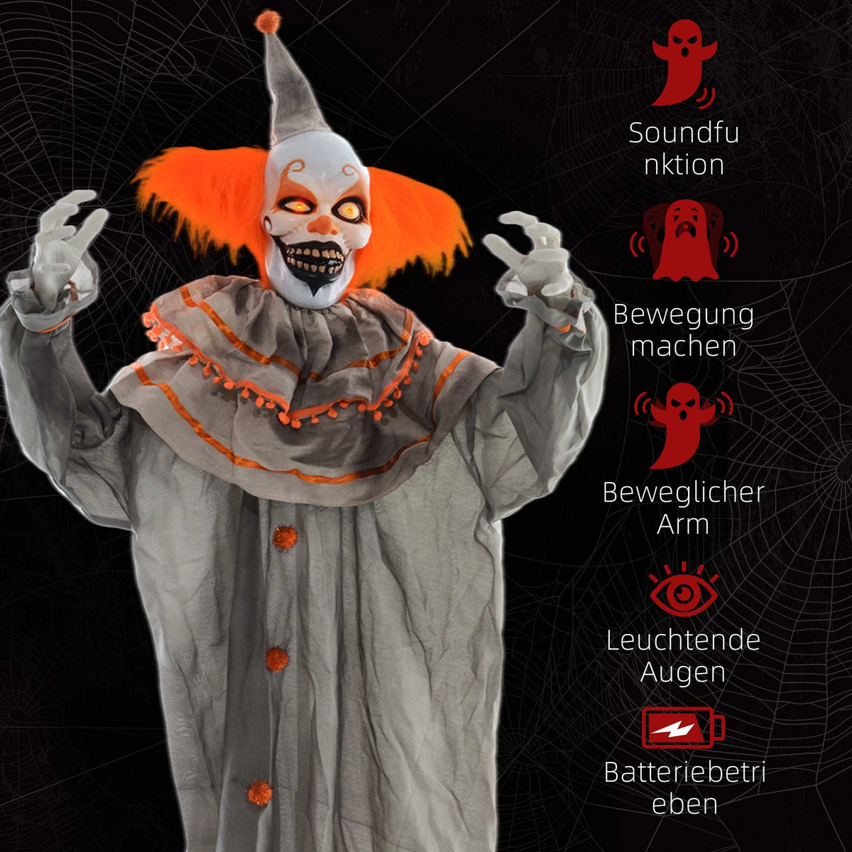Halloween Clown Decoration, Touch-Activated, Glowing Eyes