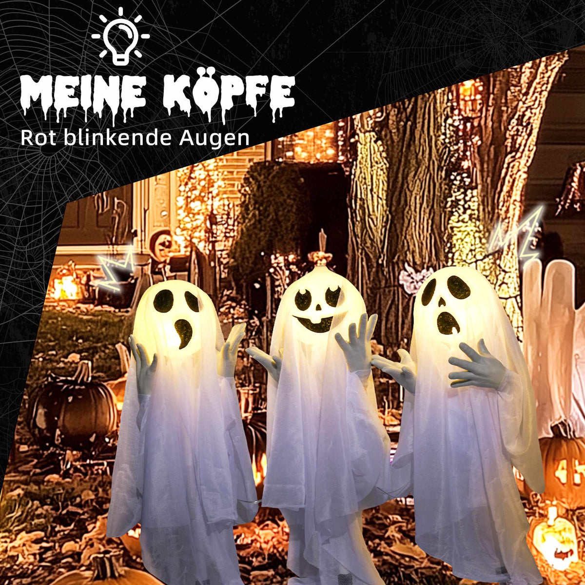 Halloween Decoration – 3 Light-Up Ghosts, Motion Sensor, 54x10x60 cm