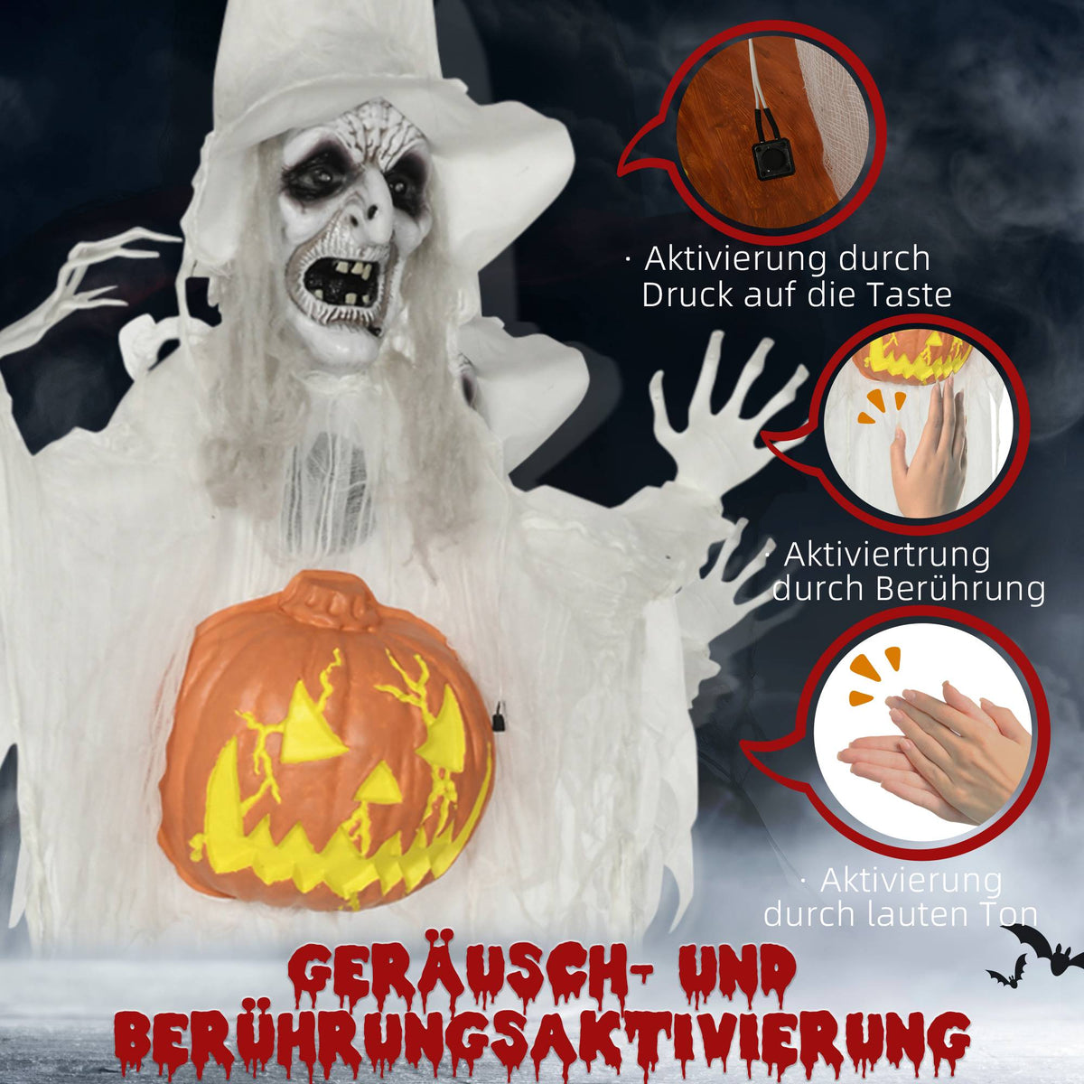 Halloween Ghost Decoration with Motion Sensor & LED Lights