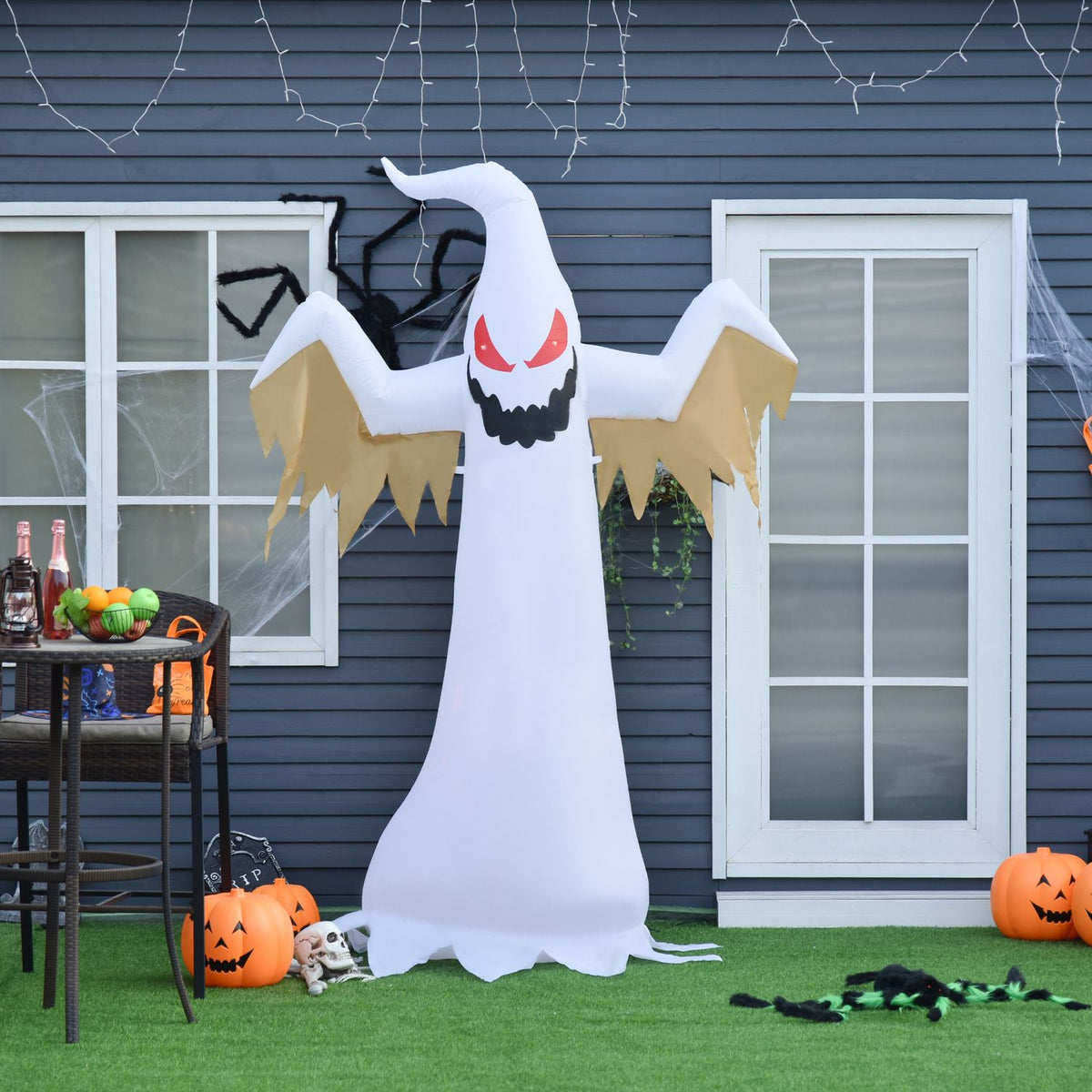 Halloween Inflatable Ghost 2.4M Decoration With Leds Ip44 Self-Inflating Polyester White + Red 150 X 80 X 240 Cm