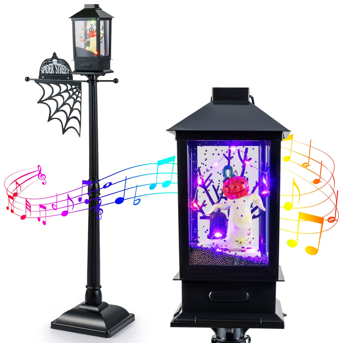 Halloween Street Lamp with 6-Color LEDs & Music, 155 cm