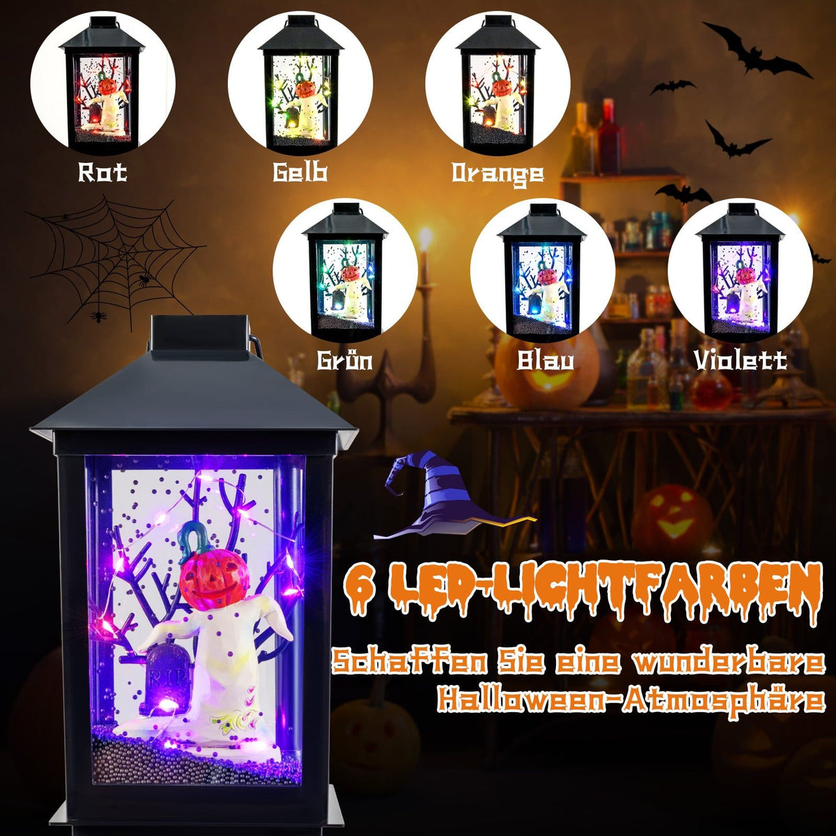 Halloween Street Lamp with 6-Color LEDs & Music, 155 cm