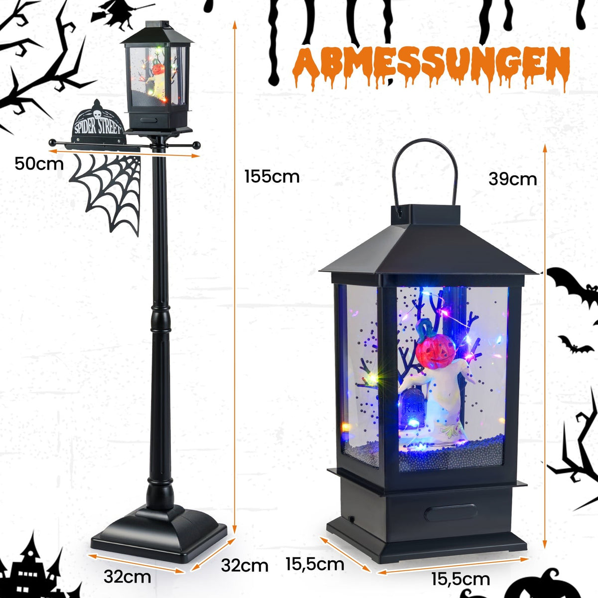 Halloween Street Lamp with 6-Color LEDs & Music, 155 cm