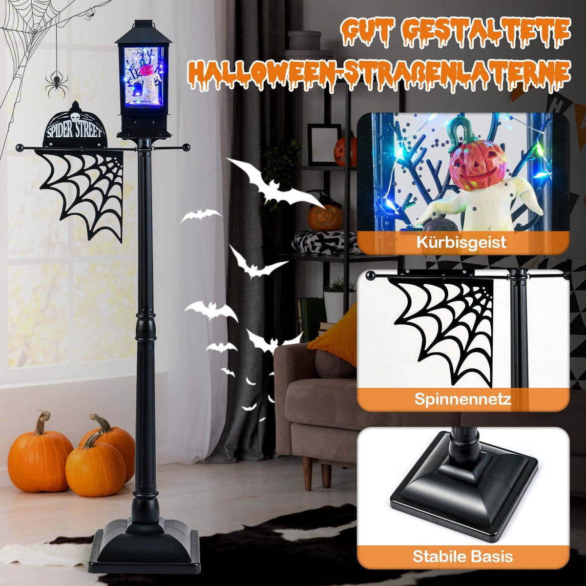 Halloween Street Lamp with 6-Color LEDs & Music, 155 cm