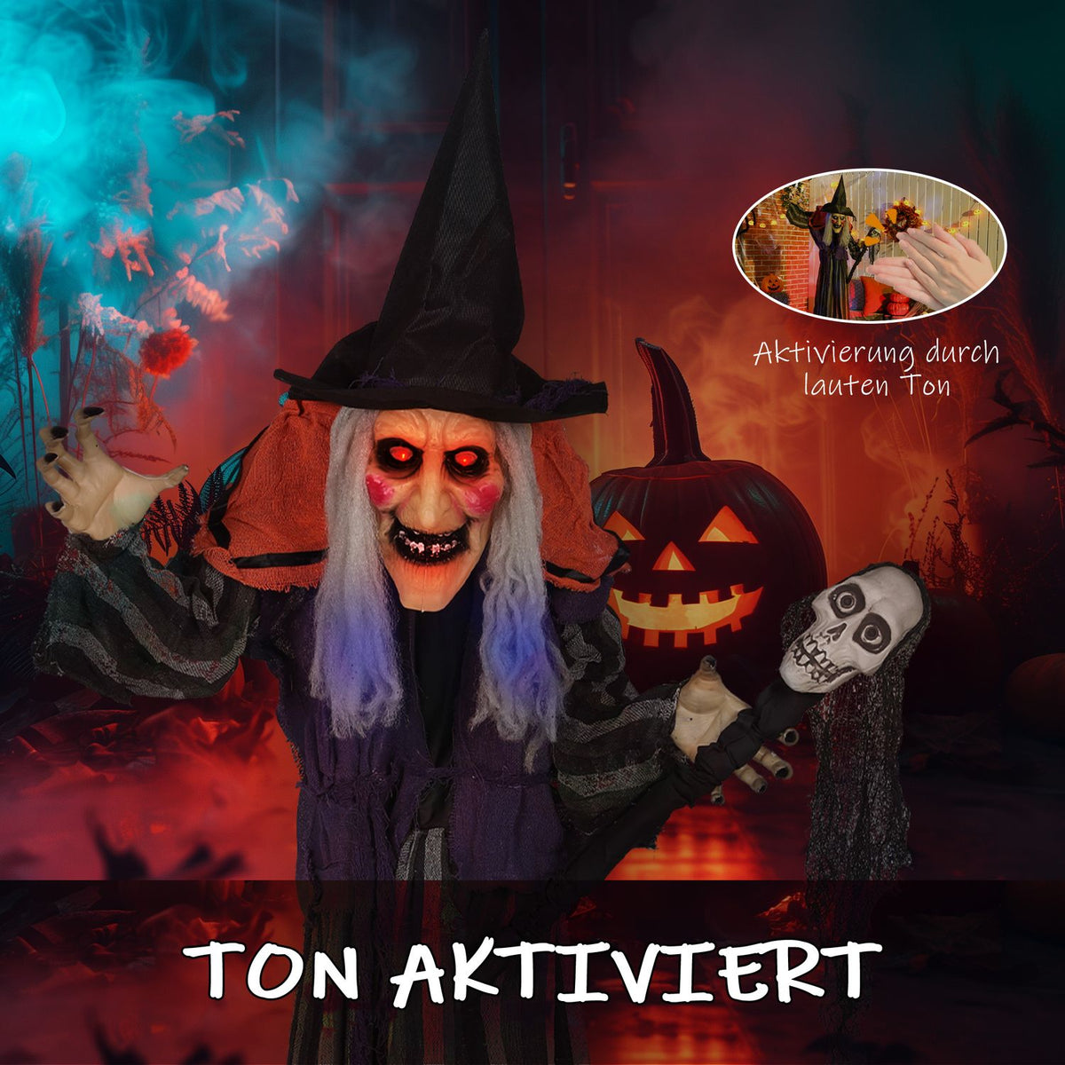 Halloween Witch Decoration, 160 cm, LED Lights, Sound