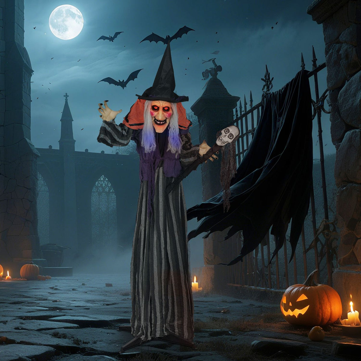 Halloween Witch Decoration, 160 cm, LED Lights, Sound