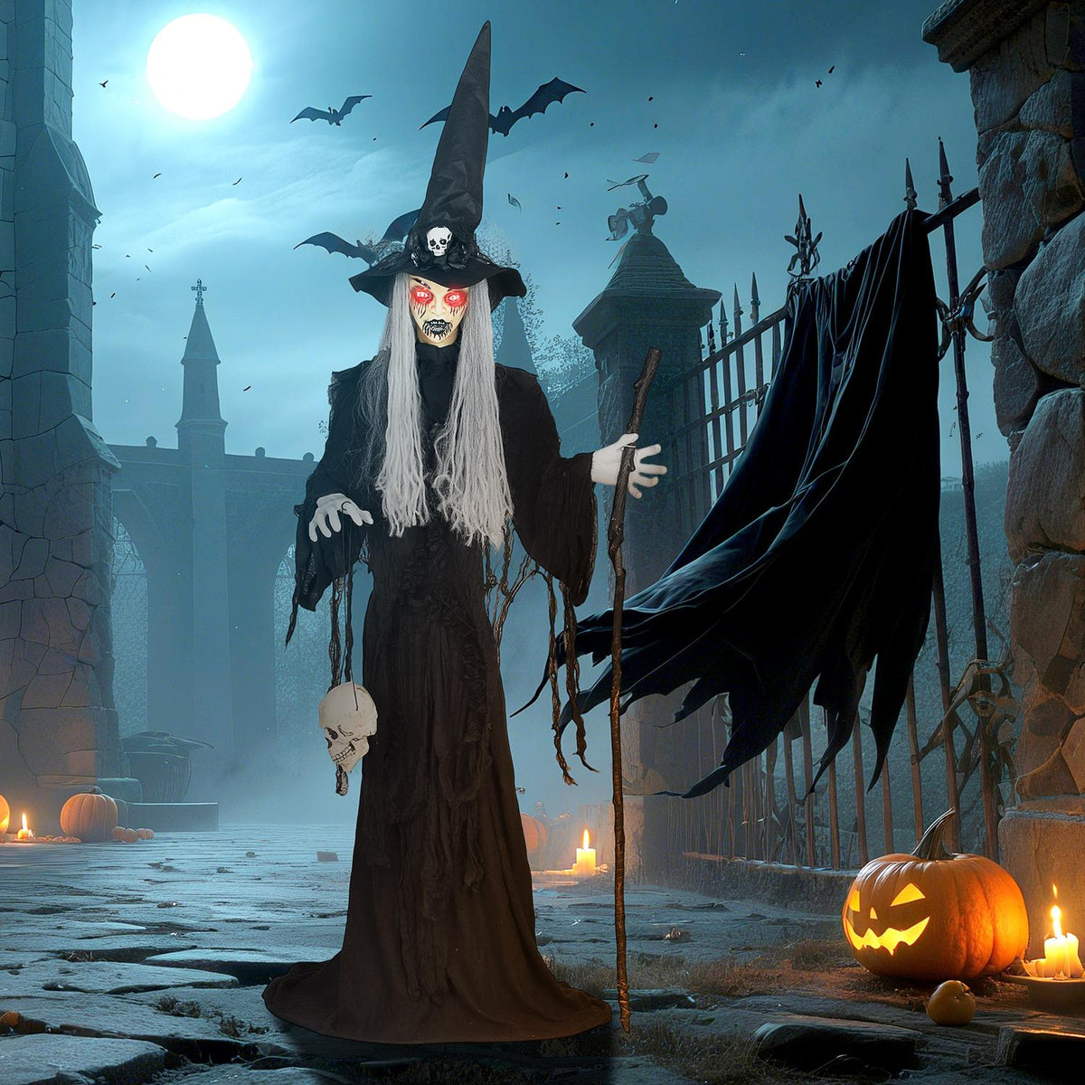 Halloween Witch Decoration, 170 cm, LED Lights, Sound