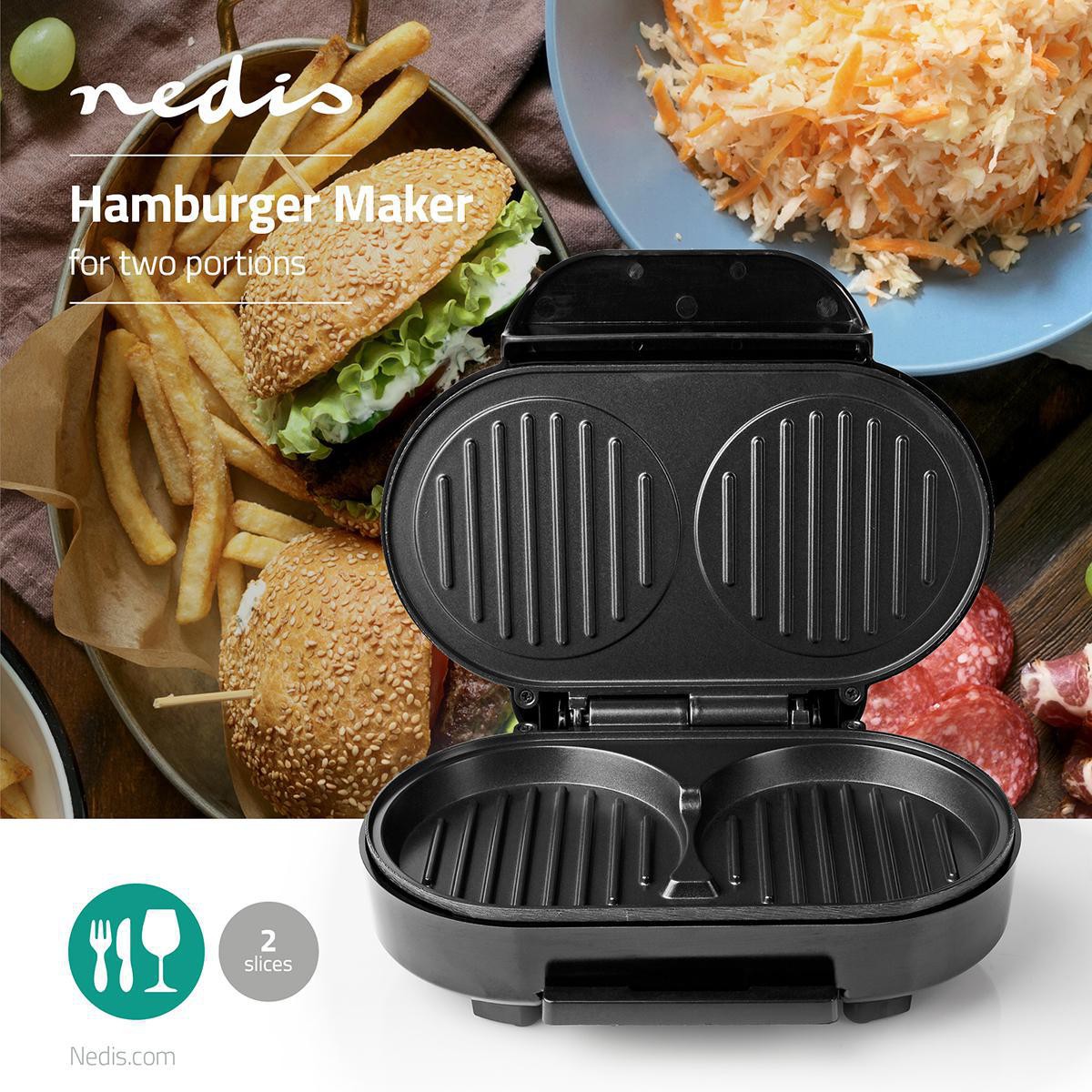 Hamburger Maker | 1000 W | 23.5 x 10.5 cm | Automatic temperature control | Metal / Plastic