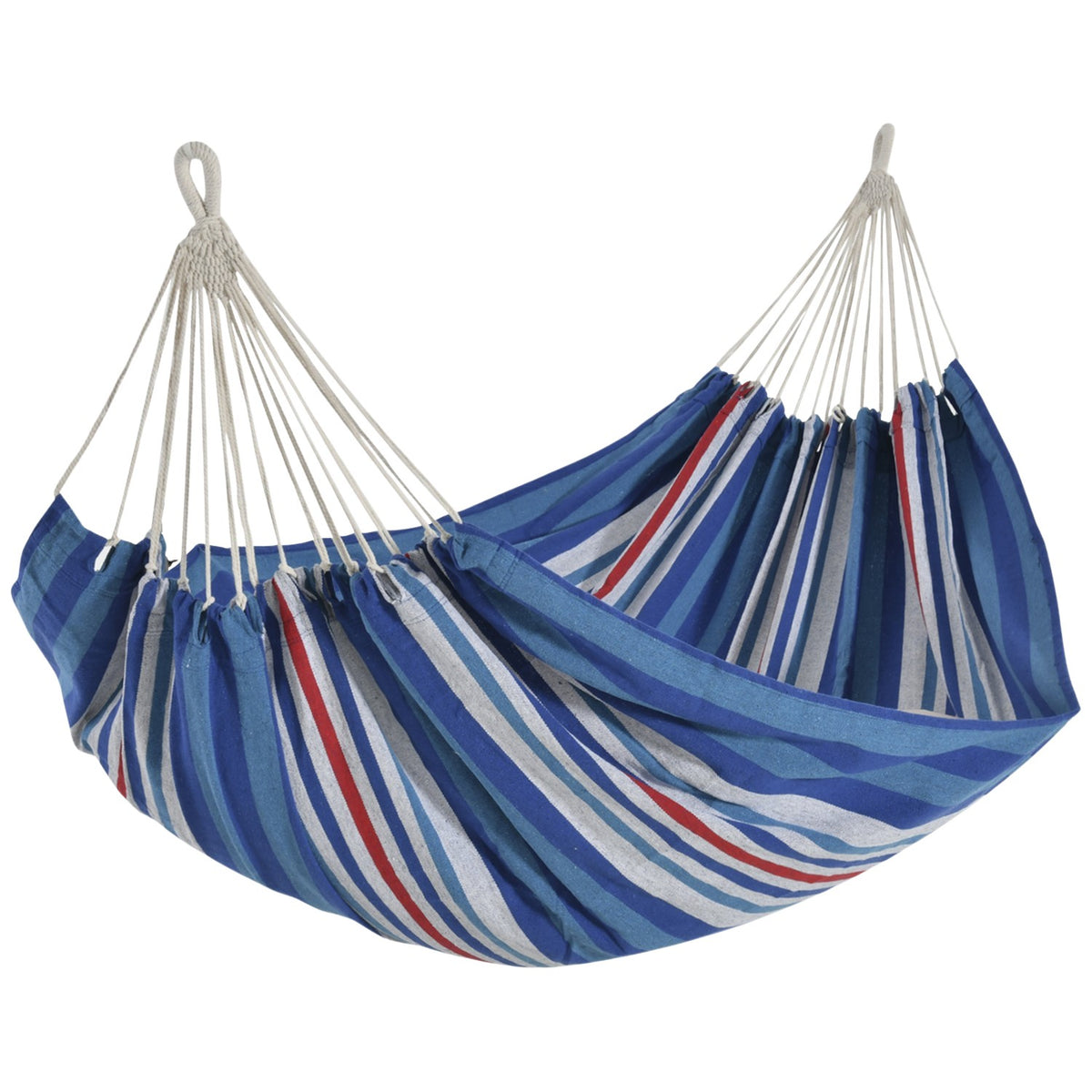 Hammock 310 X 150 Cm Outdoor Rod Hammock With Carry Bag Load Capacity Up To 180 Kg Portable Breathable Cotton Blue + Red
