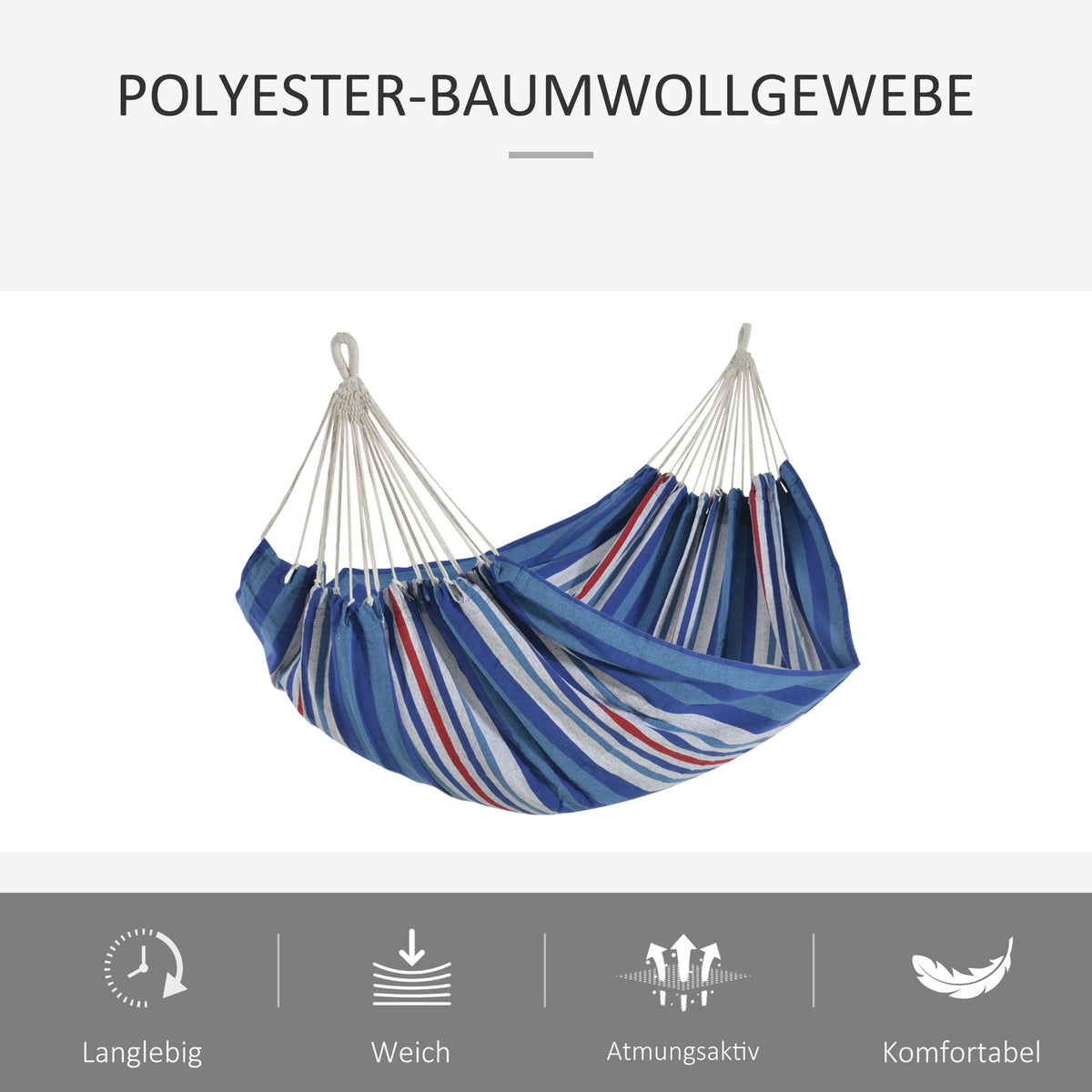 Hammock 310 X 150 Cm Outdoor Rod Hammock With Carry Bag Load Capacity Up To 180 Kg Portable Breathable Cotton Blue + Red