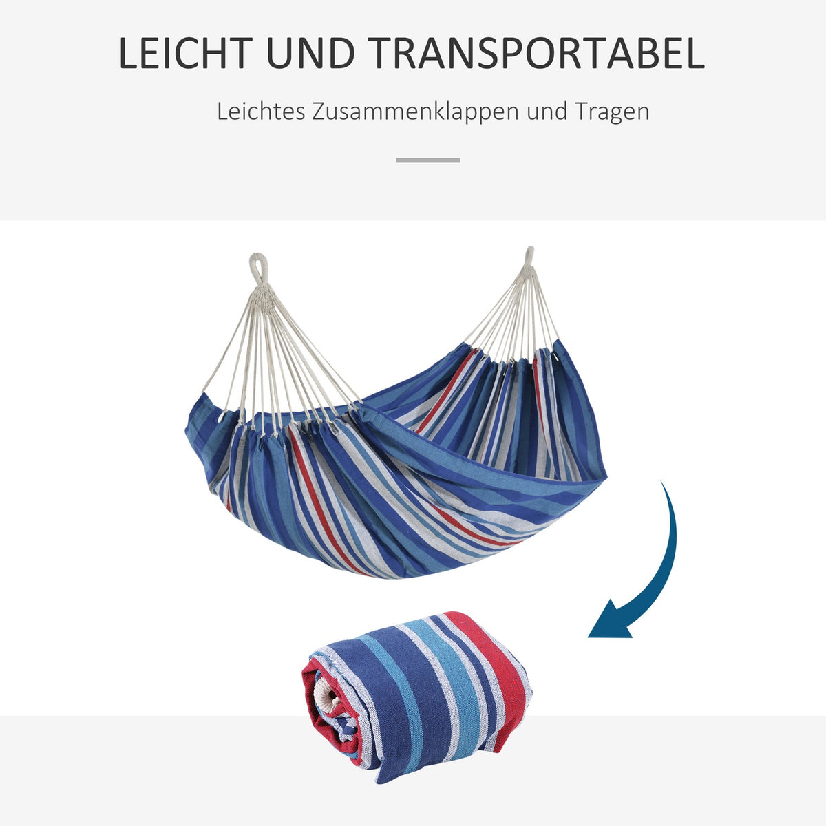Hammock 310 X 150 Cm Outdoor Rod Hammock With Carry Bag Load Capacity Up To 180 Kg Portable Breathable Cotton Blue + Red