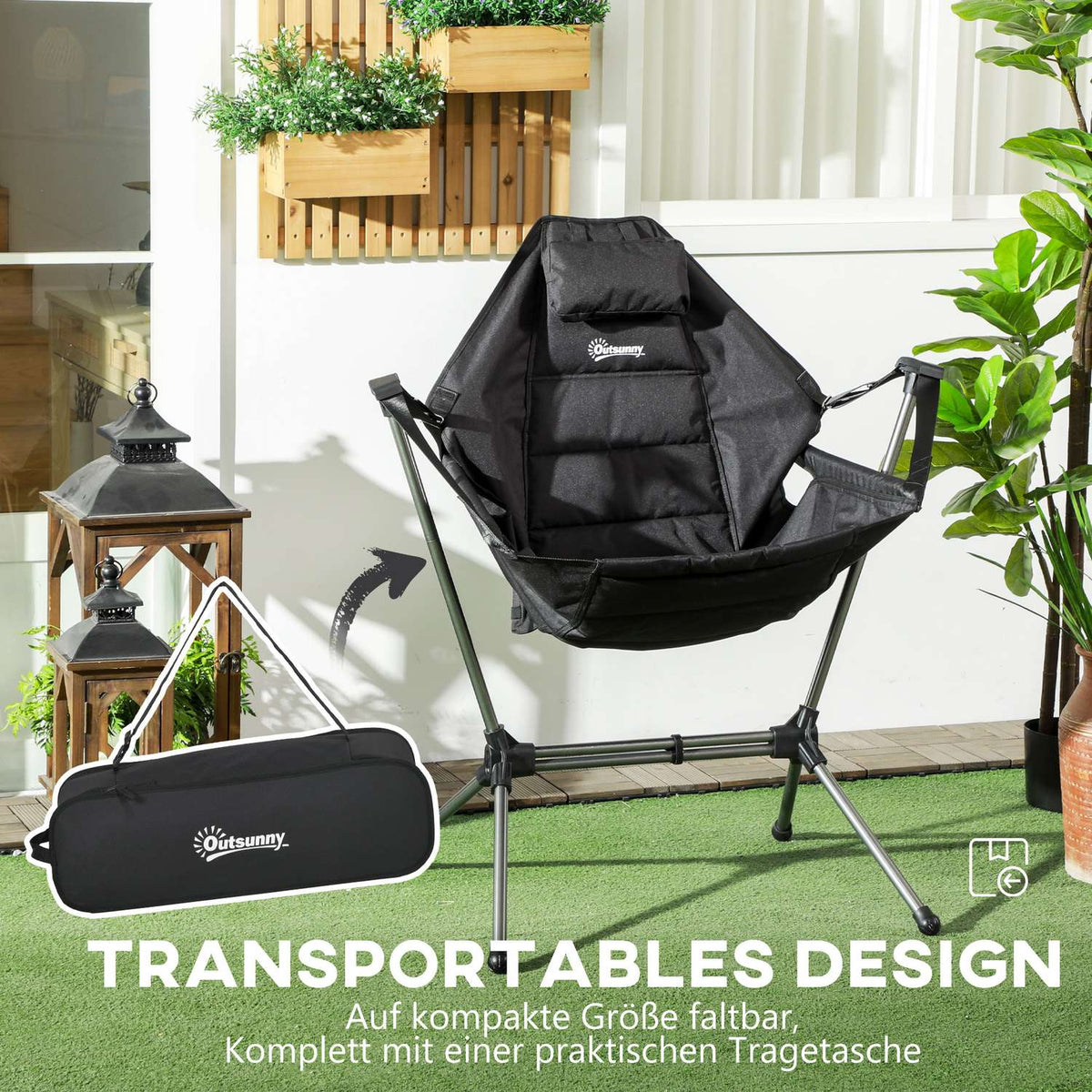 Hammock Camping Chair Foldable Garden Chair Up To 120Kg, Oxford, Black