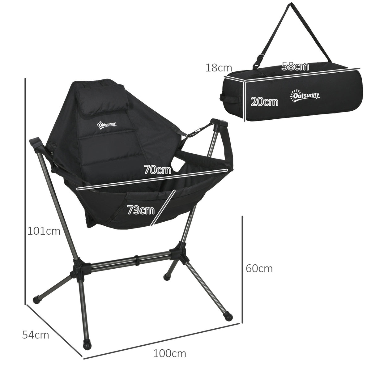 Hammock Camping Chair Foldable Garden Chair Up To 120Kg, Oxford, Black