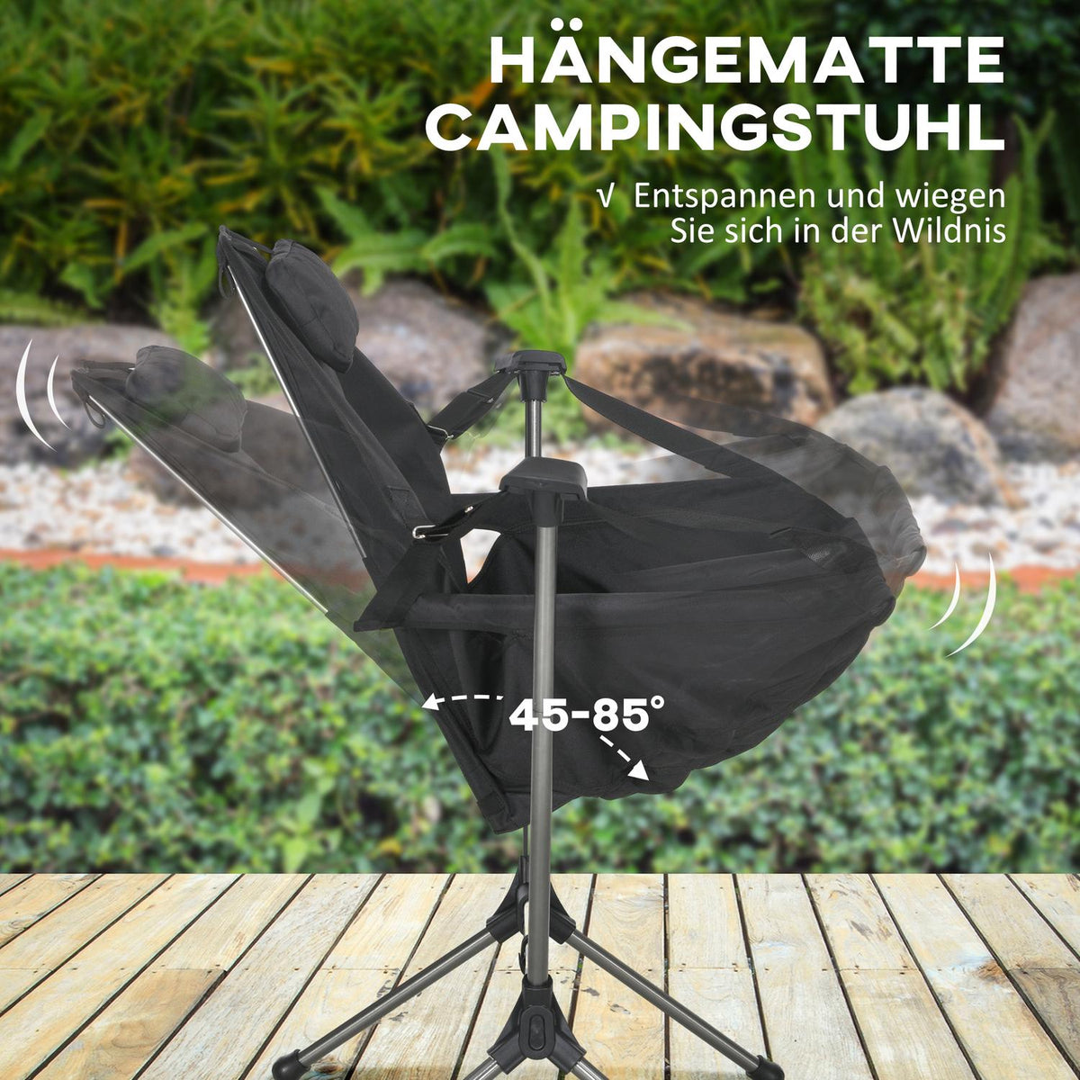 Hammock Camping Chair Foldable Garden Chair Up To 120Kg, Oxford, Black