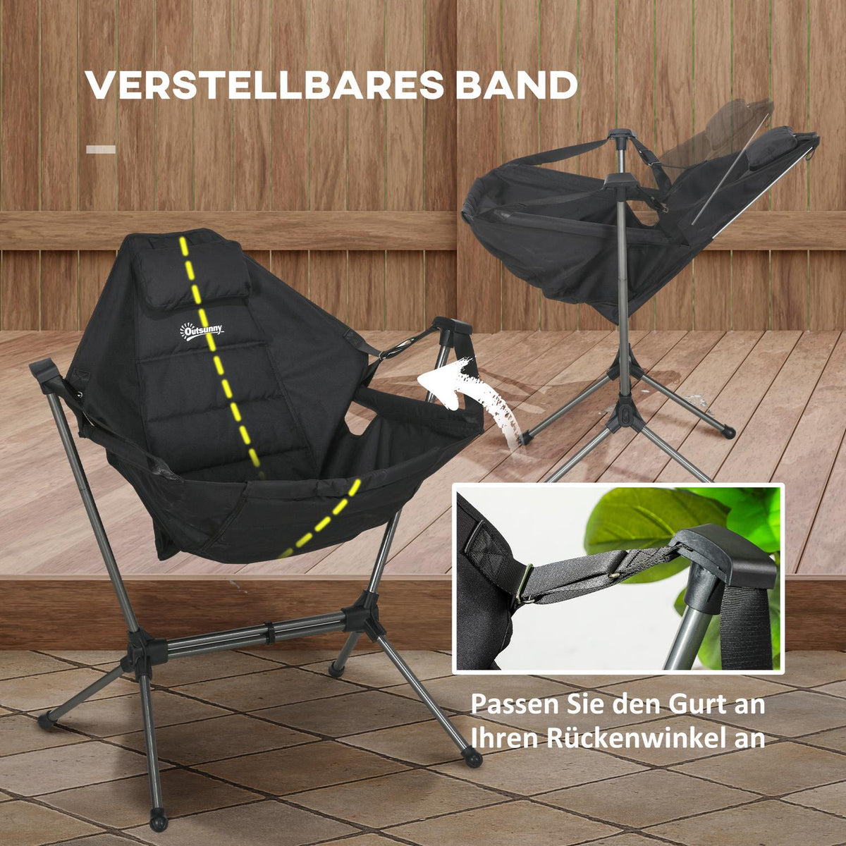 Hammock Camping Chair Foldable Garden Chair Up To 120Kg, Oxford, Black