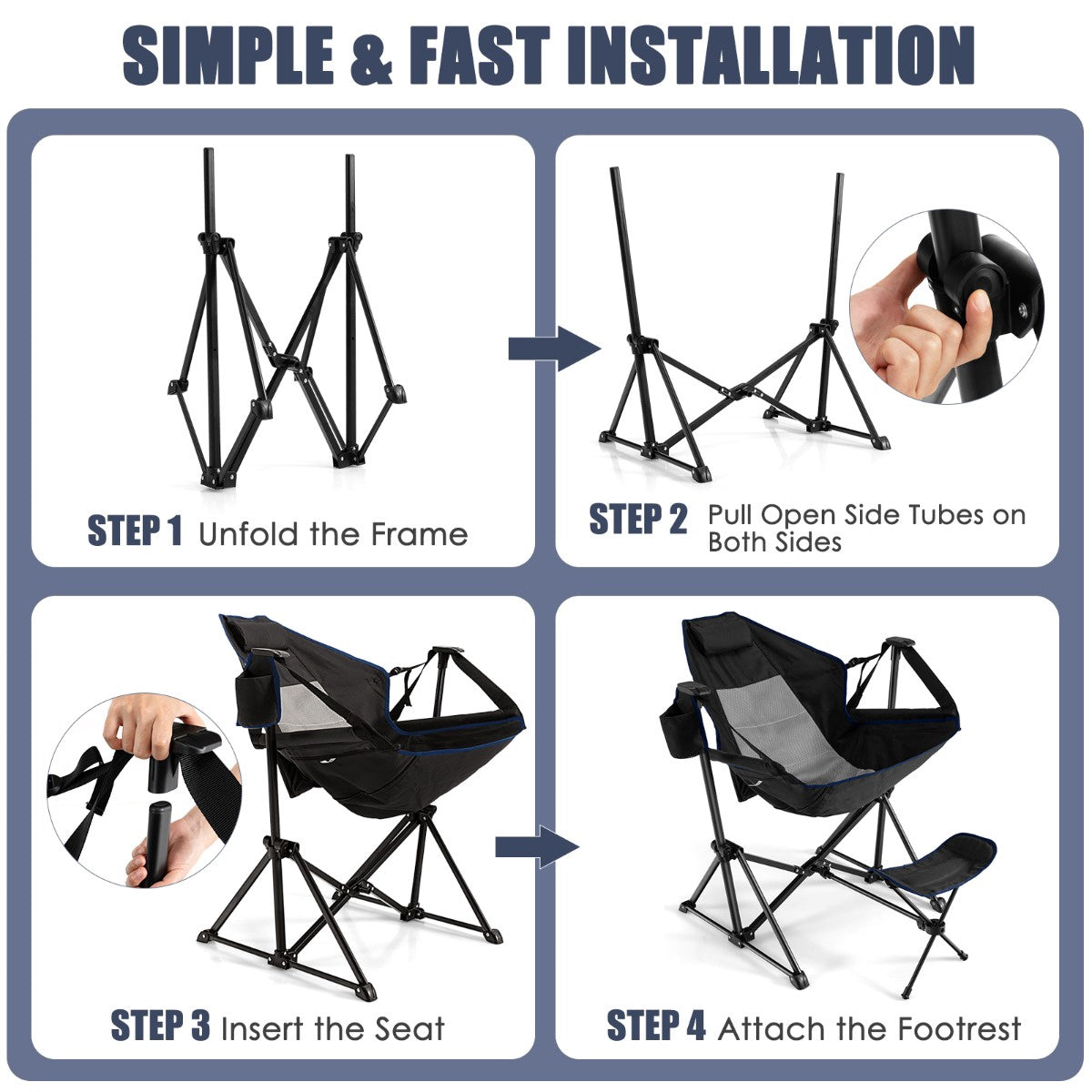 Hammock Camping Chair, Retractable Footrest, Carry Bag
