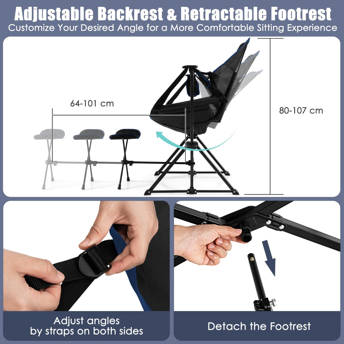 Hammock Camping Chair, Retractable Footrest, Carry Bag