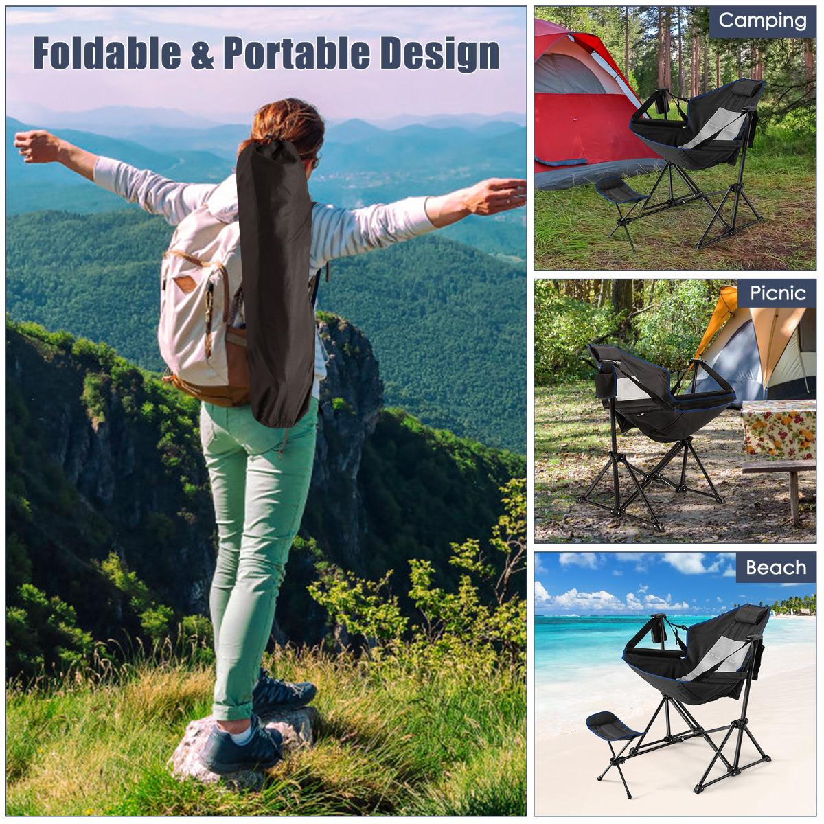 Hammock Camping Chair, Retractable Footrest, Carry Bag