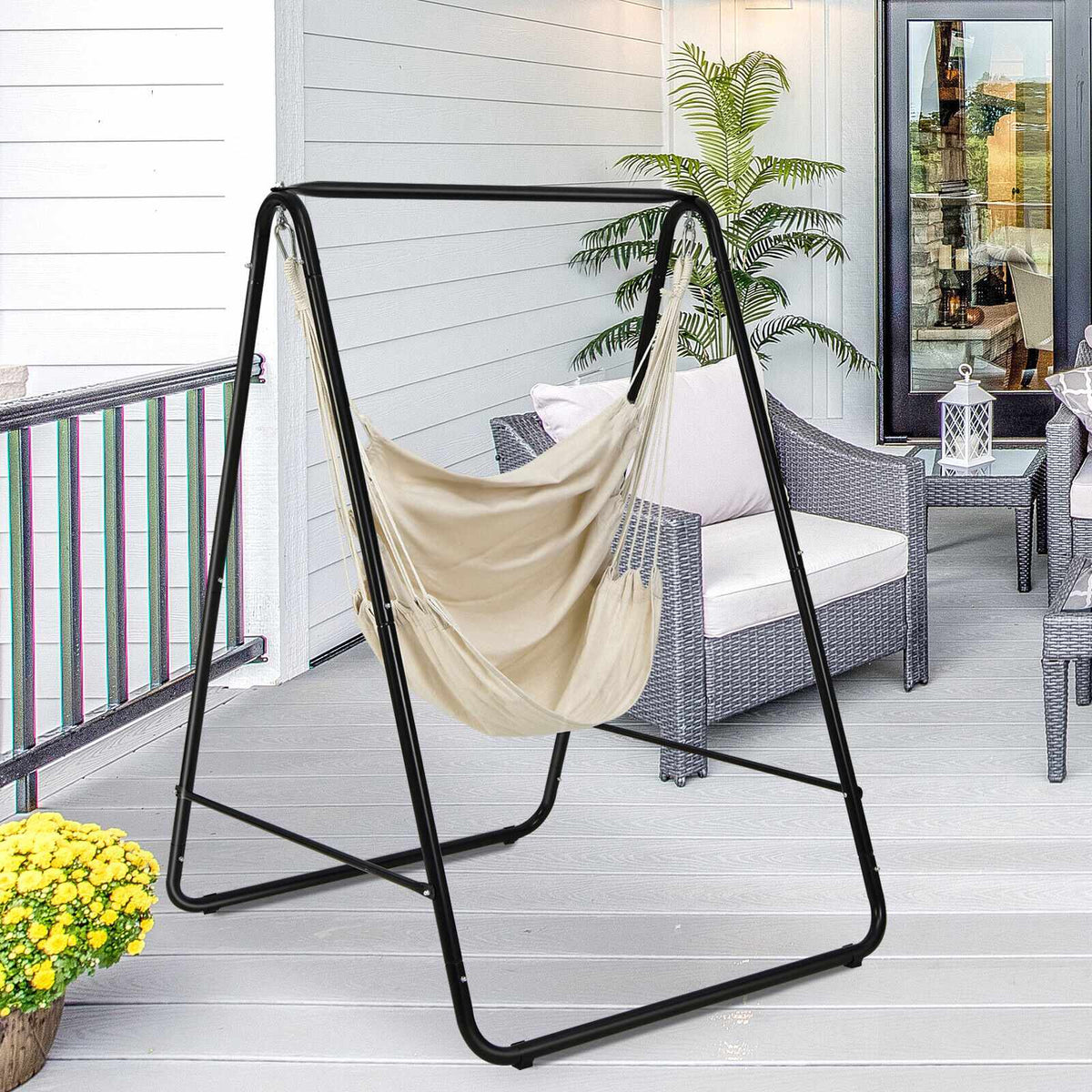 Hammock Chair With Stand, Beige, 120 kg Capacity