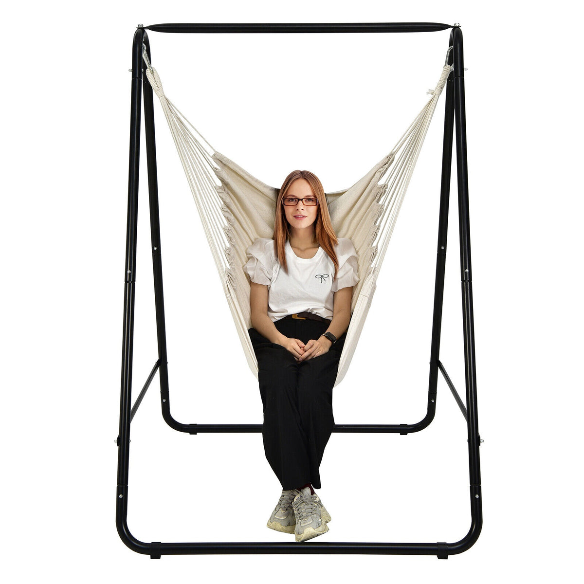 Hammock Chair With Stand, Beige, 120 kg Capacity