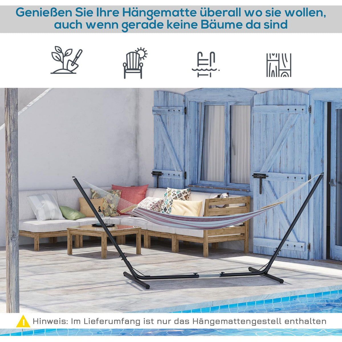 Hammock Frame Adjustable Hammock Stand For Garden & Beach, Metal, Up To 120Kg, (308-380)X108X120Cm