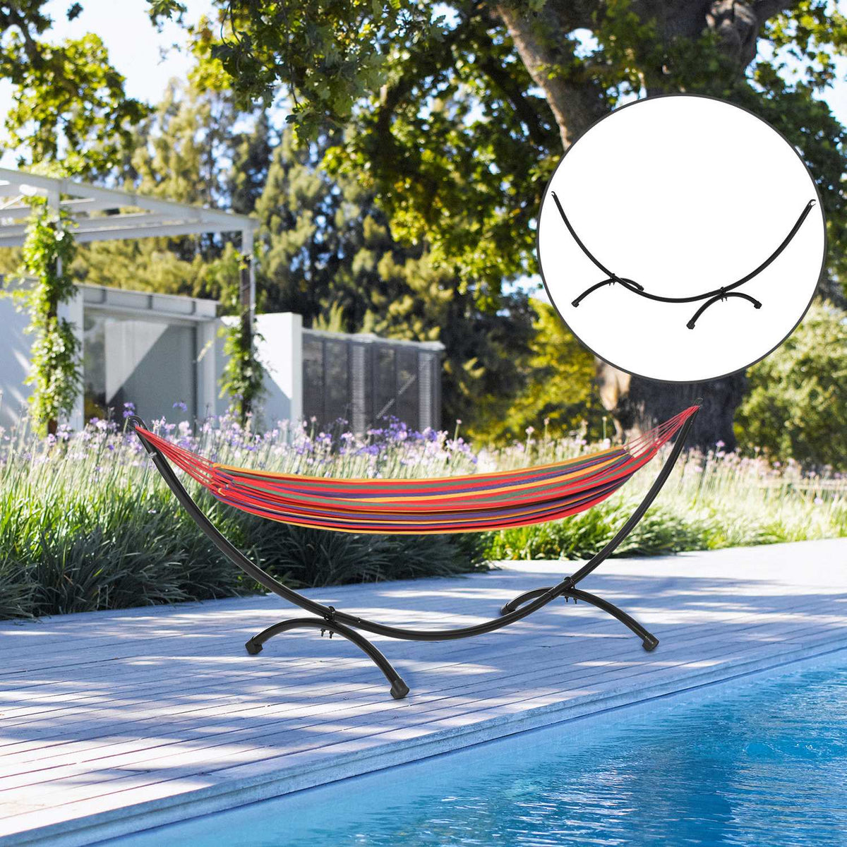 Hammock Frame For Hammock 3M Hammock Stand With Pull Rope Garden Beach Steel Frame Black 300 X 90 X 100 Cm