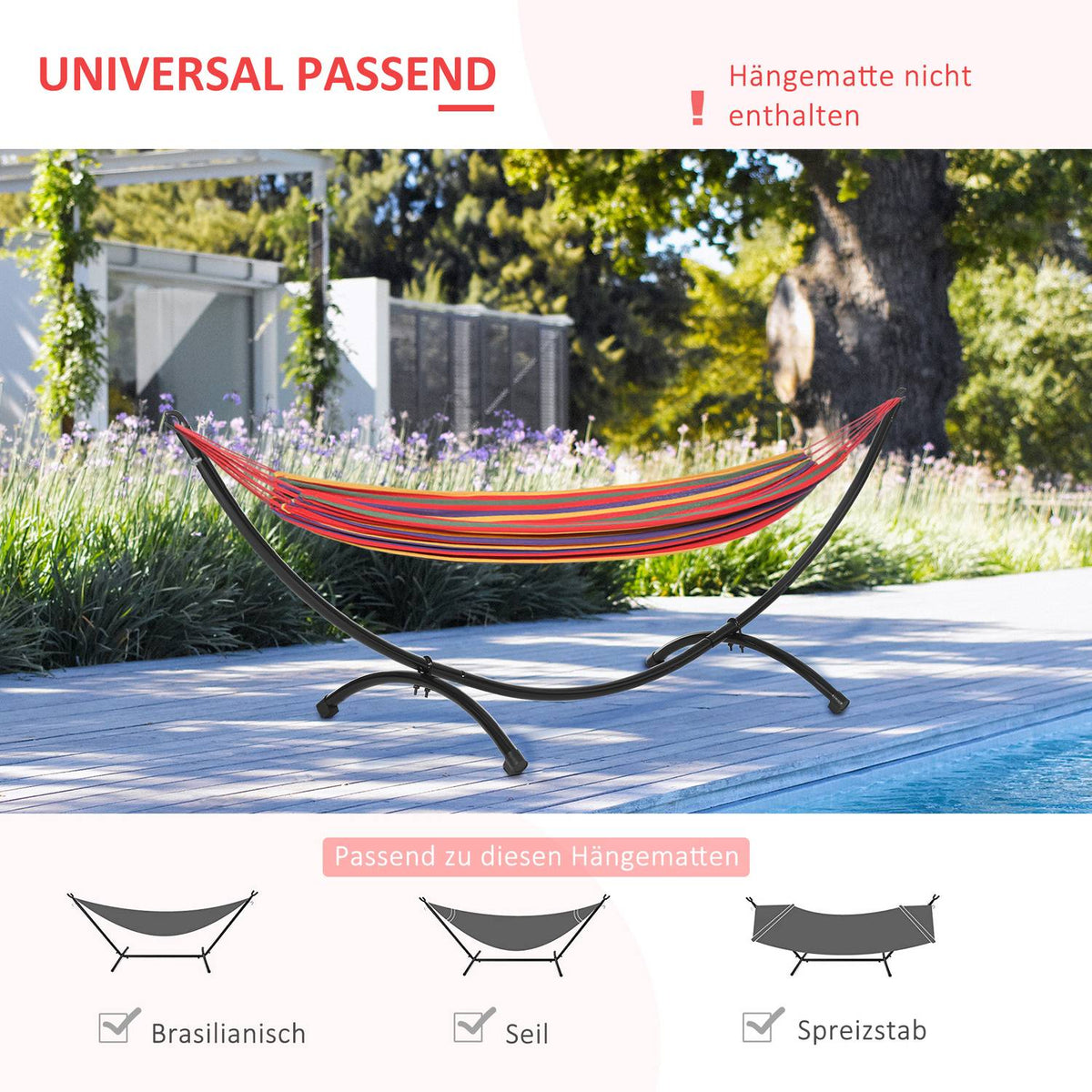 Hammock Frame For Hammock 3M Hammock Stand With Pull Rope Garden Beach Steel Frame Black 300 X 90 X 100 Cm