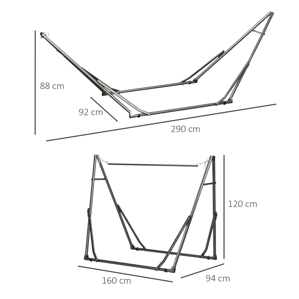 Hammock Frame For Hammock, Foldable 2-In-1 Hammock Stand, Clothes Rack For Patio, Load Capacity Up To 120 Kg, 290 X 92 X 88Cm