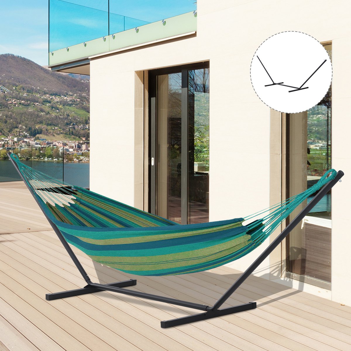 Hammock Frame For Hammocks Hammock Stand With Hooks Garden Beach Metal 360 X 92 X 115 Cm Up To 120 Kg
