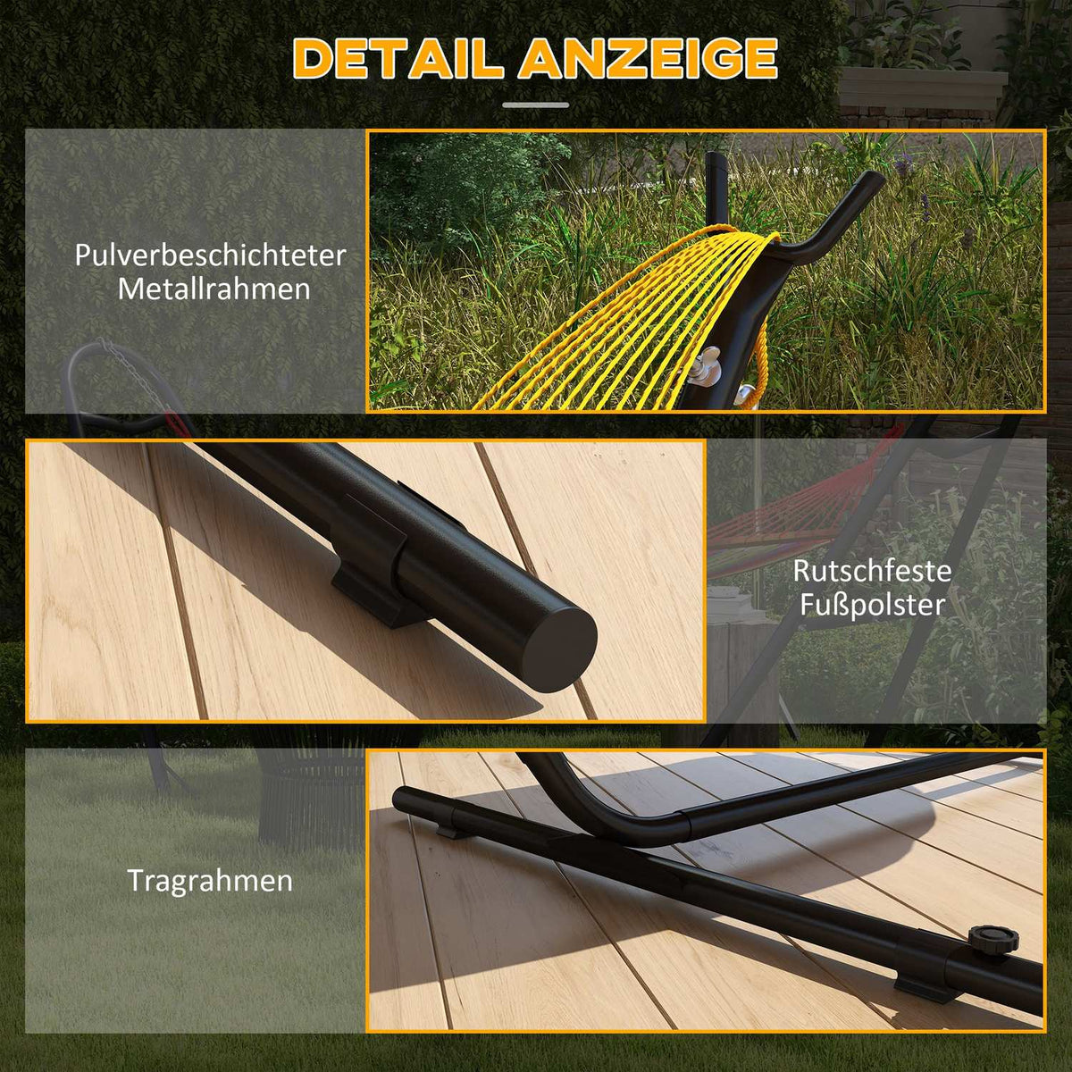 Hammock Stand, Hammock Stand With Side Shelf, Stand For Hammock, Load Capacity Up To 150 Kg, Steel, Black