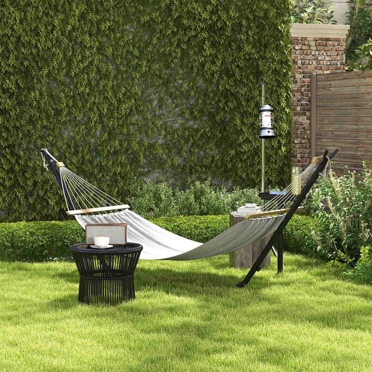 Hammock Stand, Hammock Stand With Side Shelf, Stand For Hammock, Load Capacity Up To 150 Kg, Steel, Black