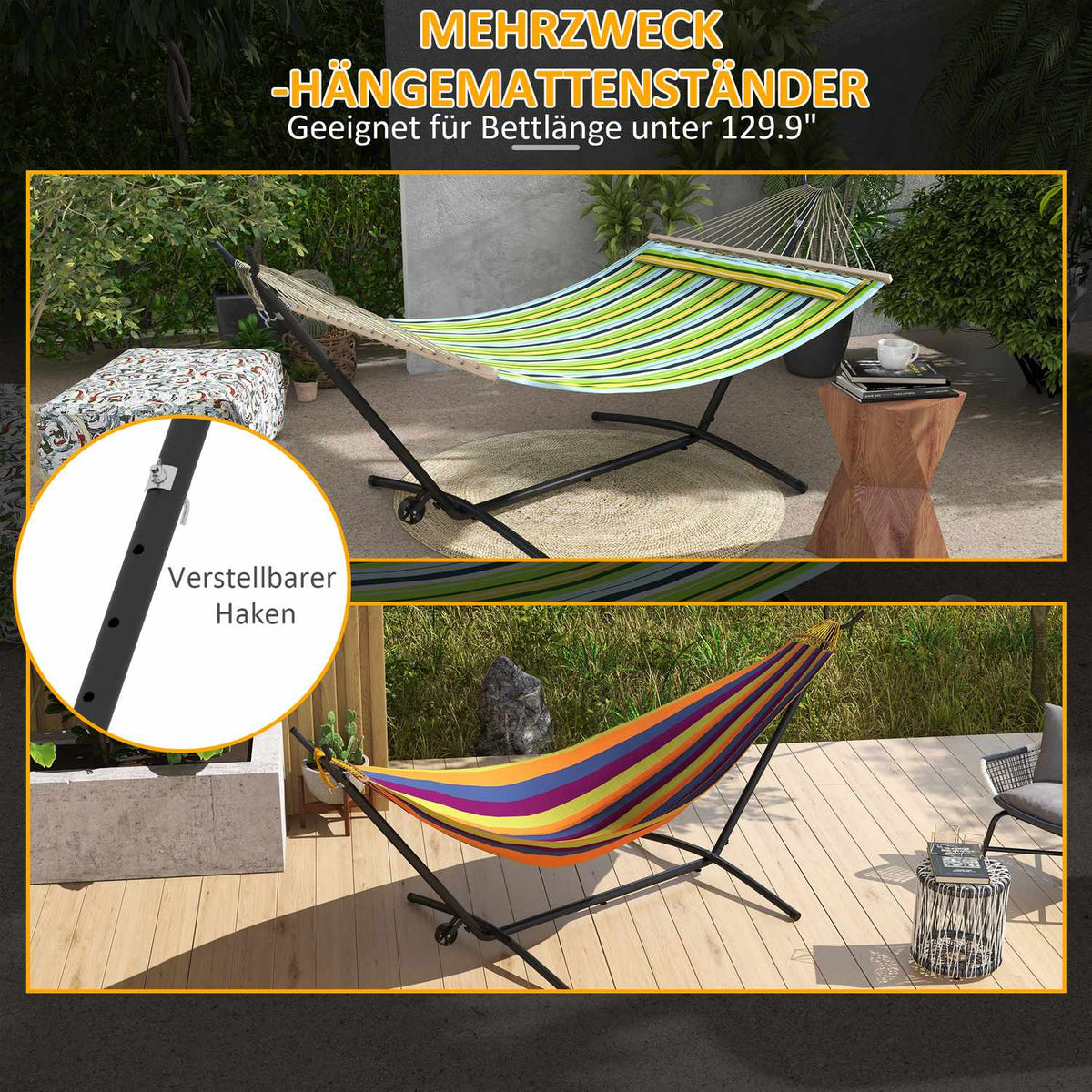 Hammock Stand, Hammock Stand With Wheels, Hammock Stand, With Adjustable Hook, Carry Bag, Maximum Load 220Kg, Steel