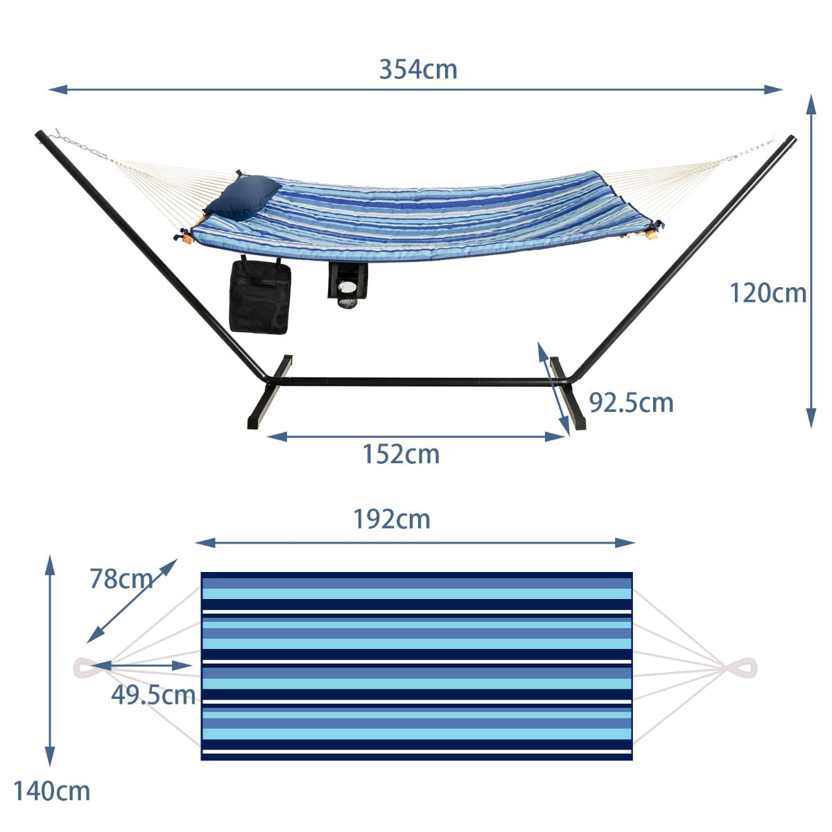 Hammock Stand Set, Steel Frame, Cushion, 200 kg