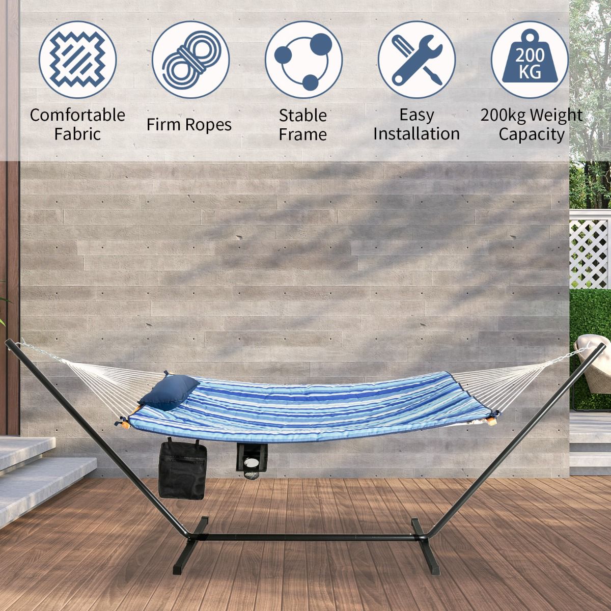Hammock Stand Set, Steel Frame, Cushion, 200 kg